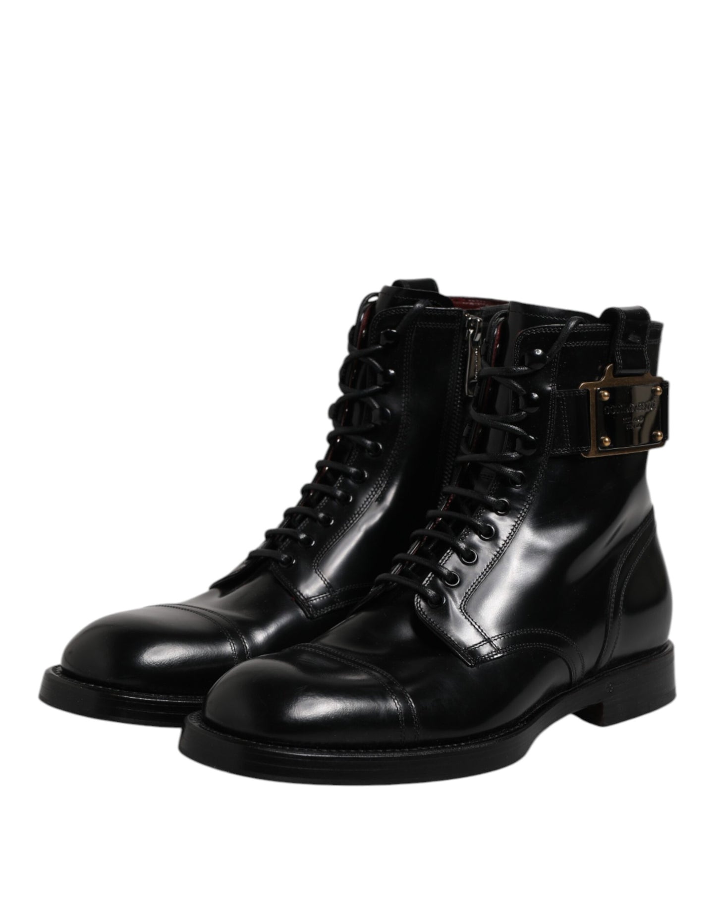 Botas de cuero negro a media pantorrilla con cordones