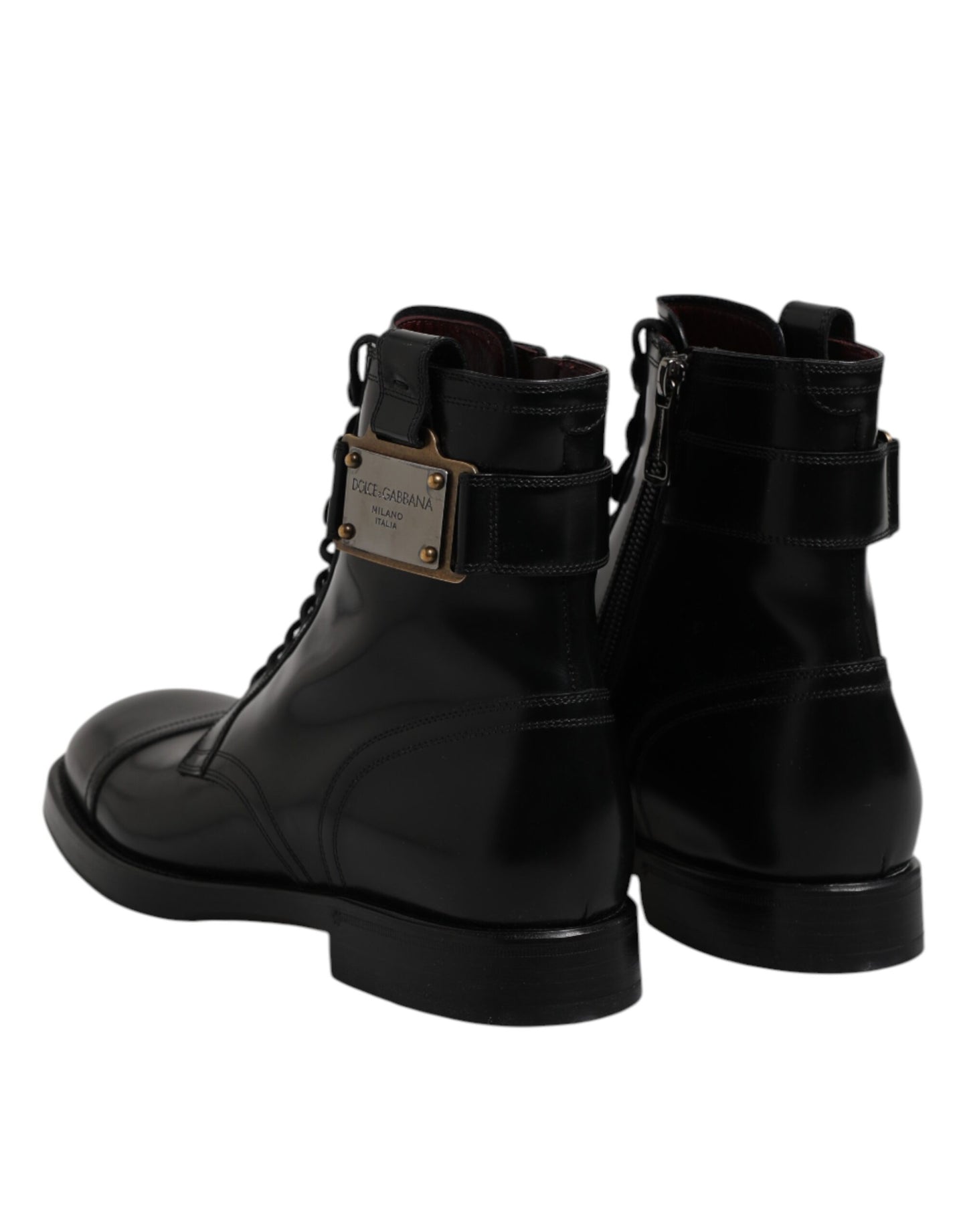 Botas de cuero negro a media pantorrilla con cordones