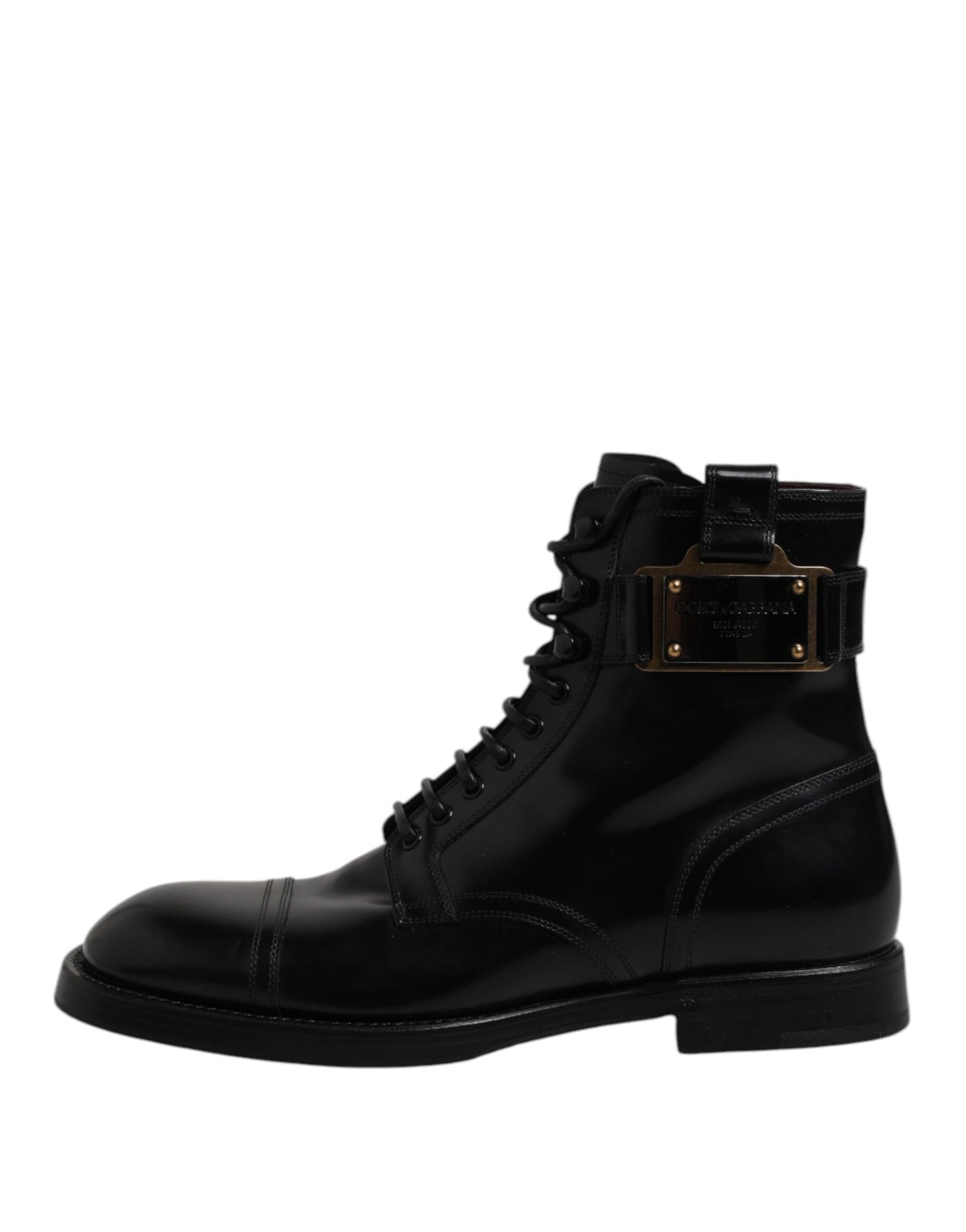 Botas de cuero negro a media pantorrilla con cordones