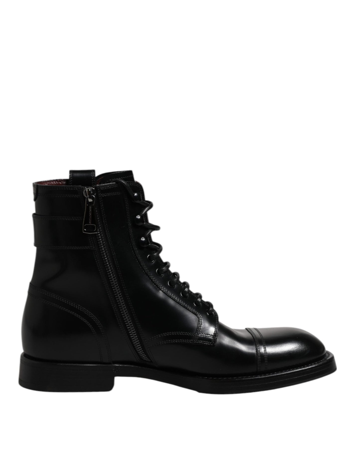 Botas de cuero negro a media pantorrilla con cordones