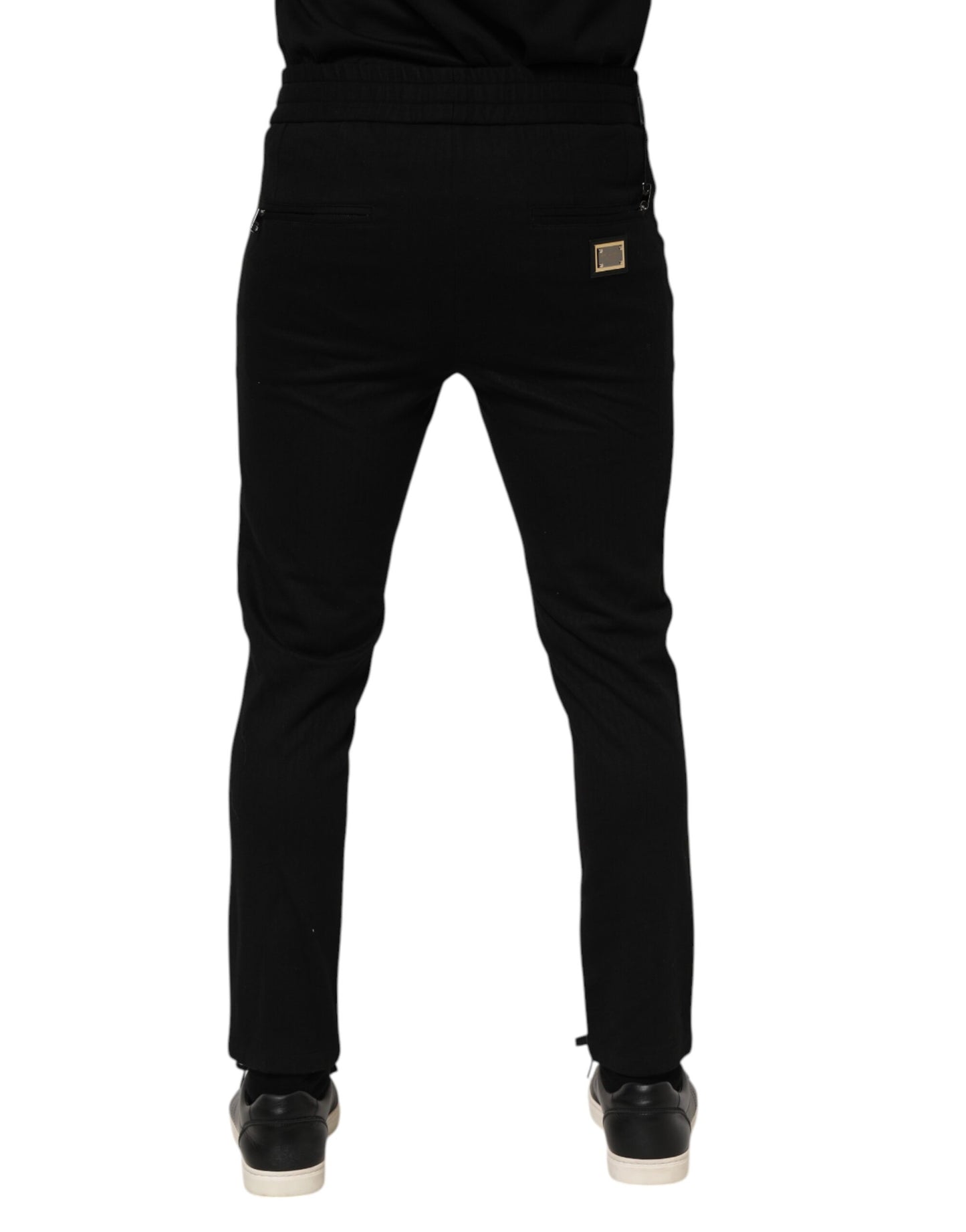 Pantalones deportivos negros de viscosa con cordón para hombre