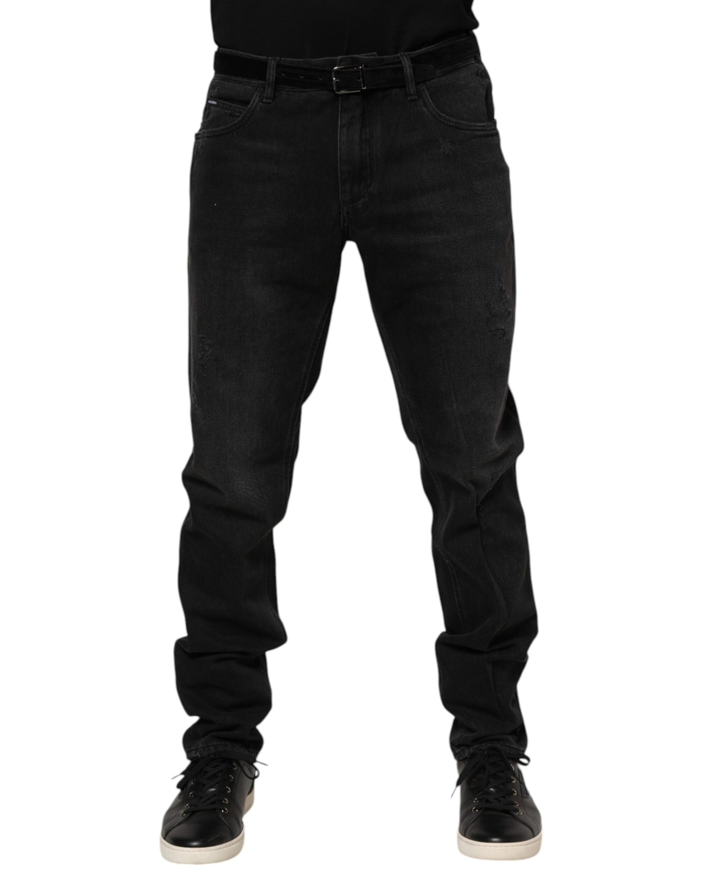 Jean skinny en coton noir avec plaque logo