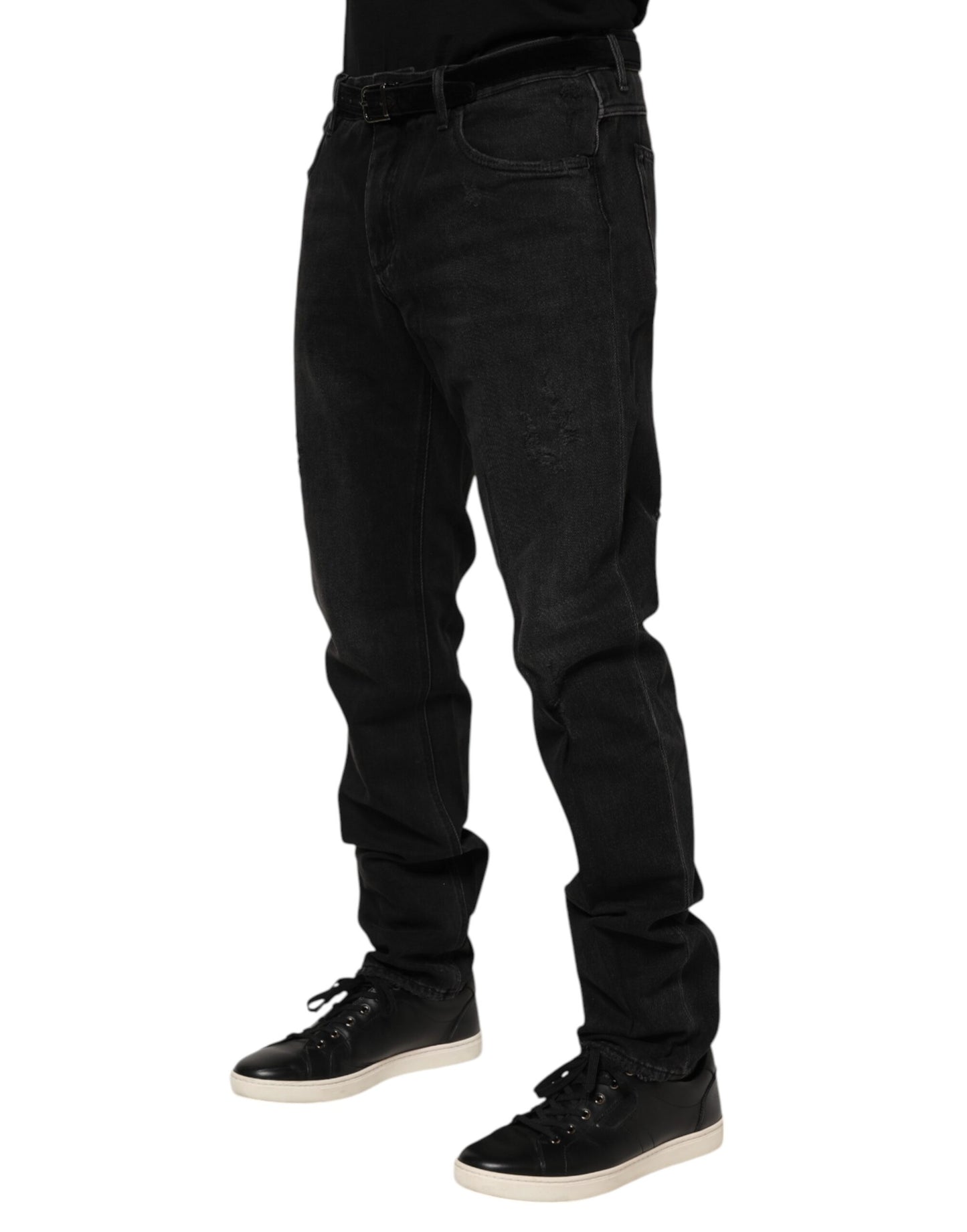 Jean skinny en coton noir avec plaque logo