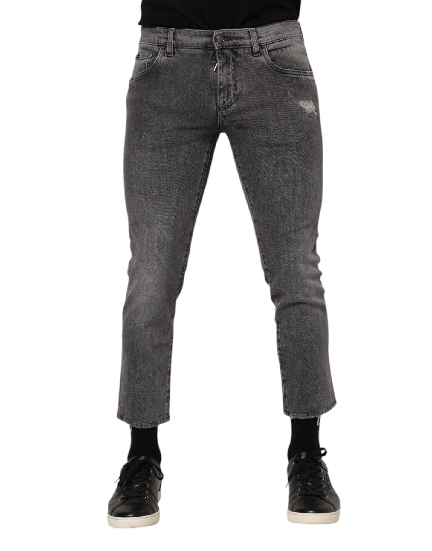 Vaqueros de algodón gris con placa de logotipo para hombre
