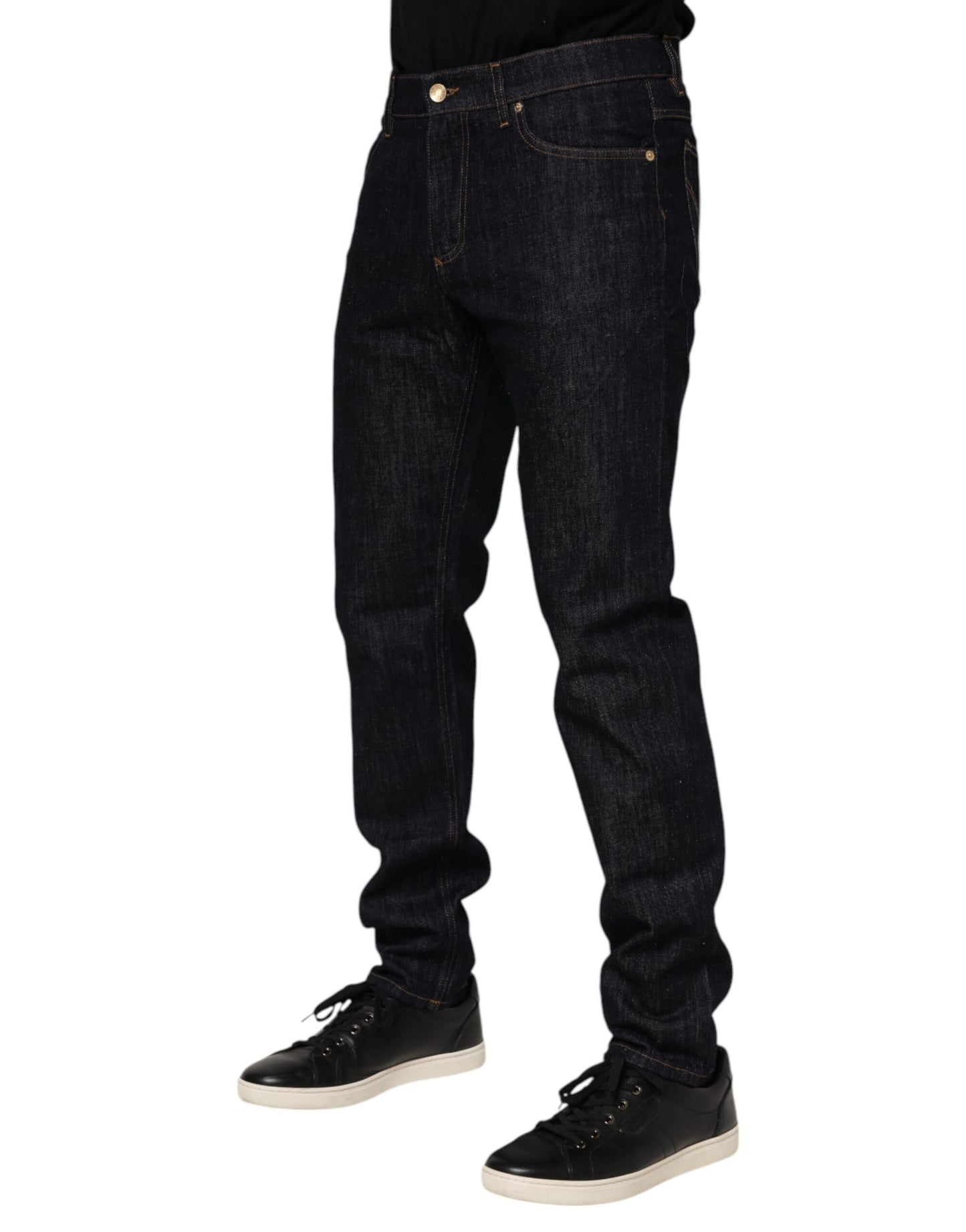 Vaqueros de algodón azul oscuro con placa de logotipo para hombre