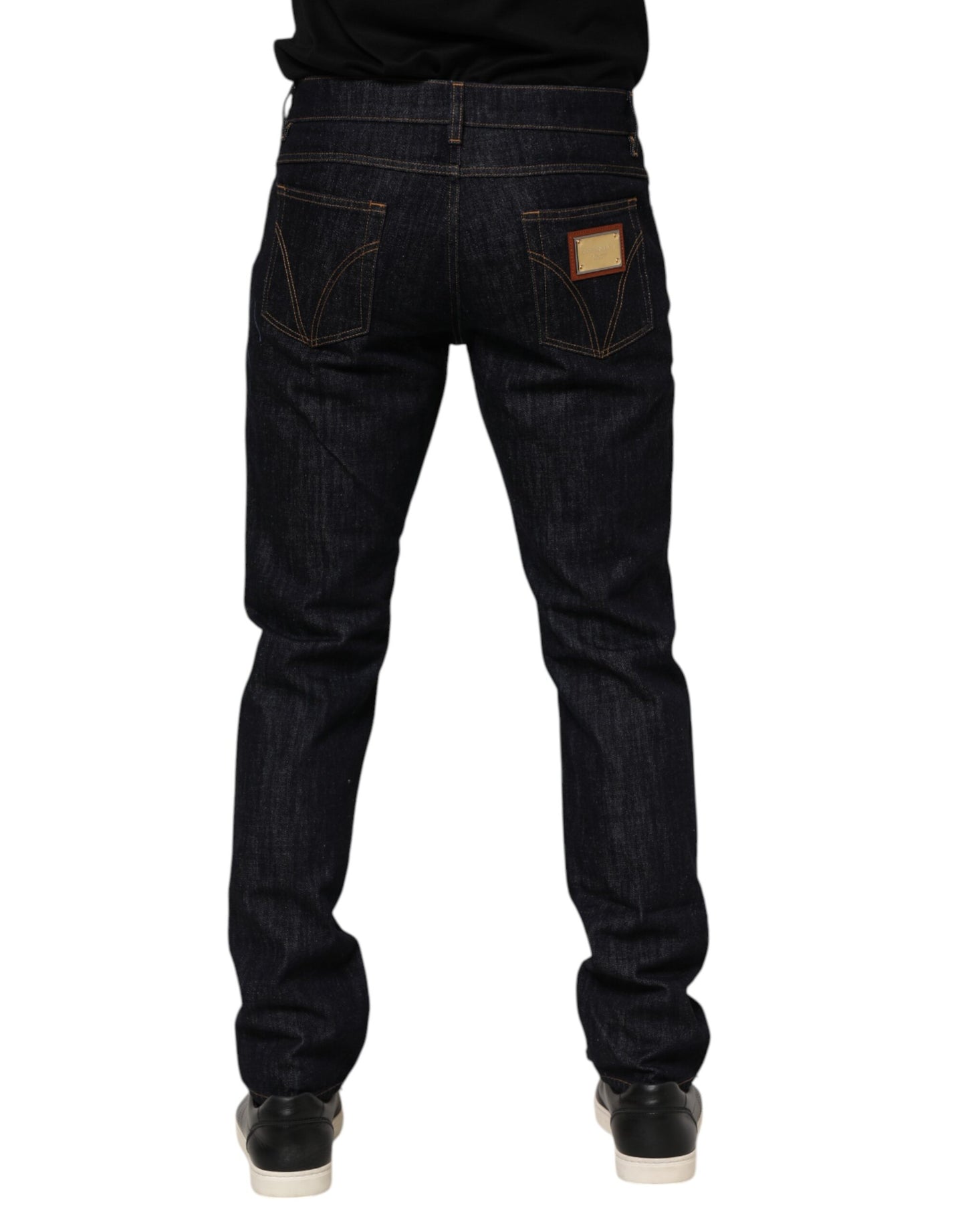 Vaqueros de algodón azul oscuro con placa de logotipo para hombre