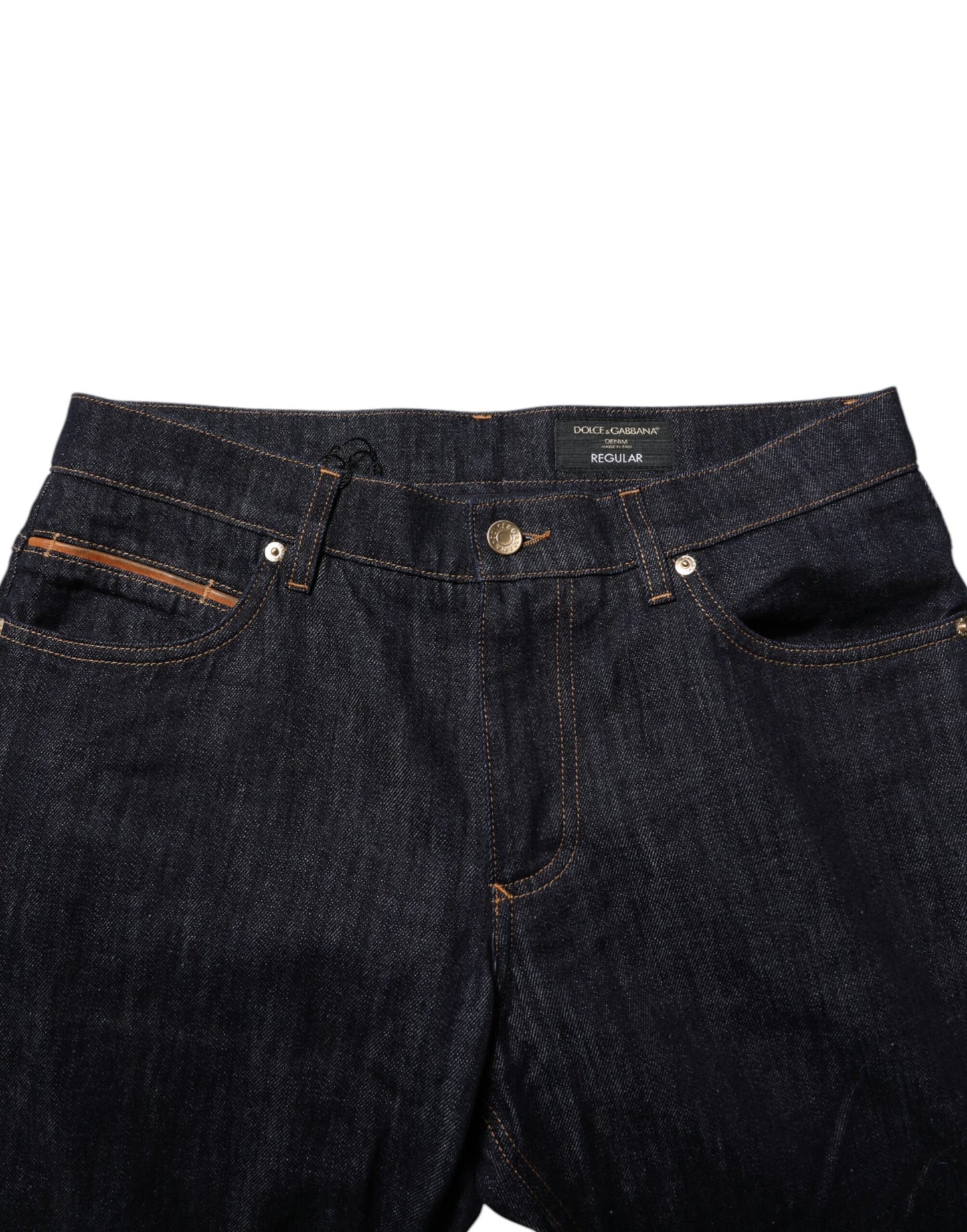 Vaqueros de algodón azul oscuro con placa de logotipo para hombre