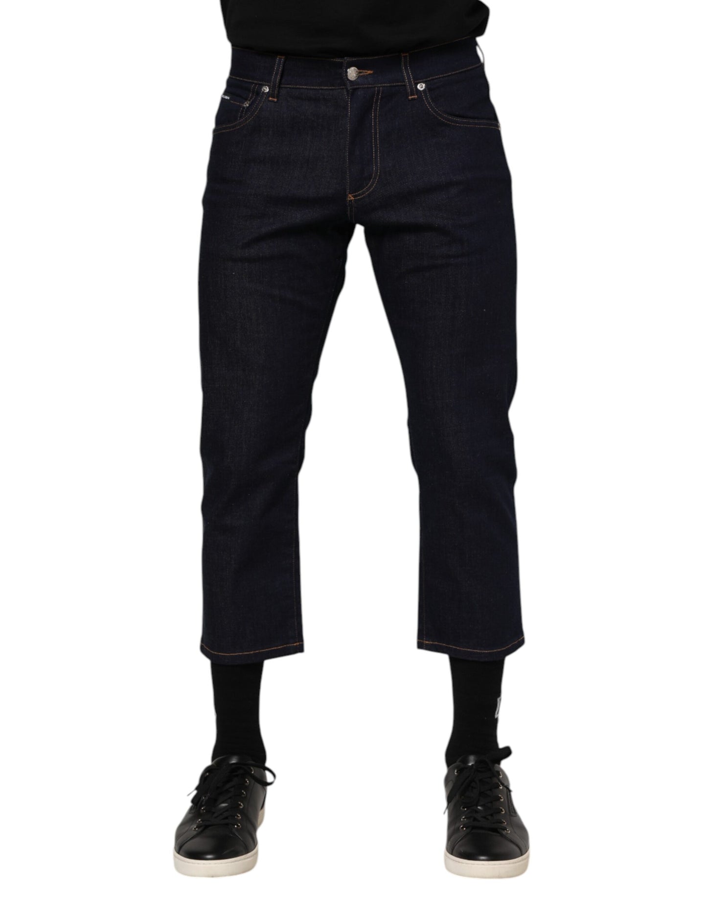 Vaqueros ajustados de algodón azul oscuro con logo para hombre