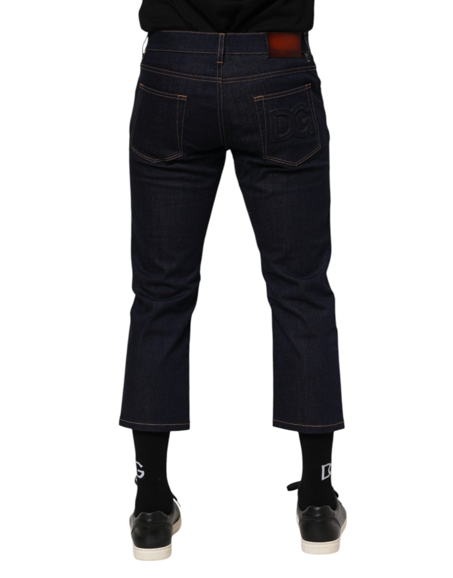 Vaqueros ajustados de algodón azul oscuro con logo para hombre