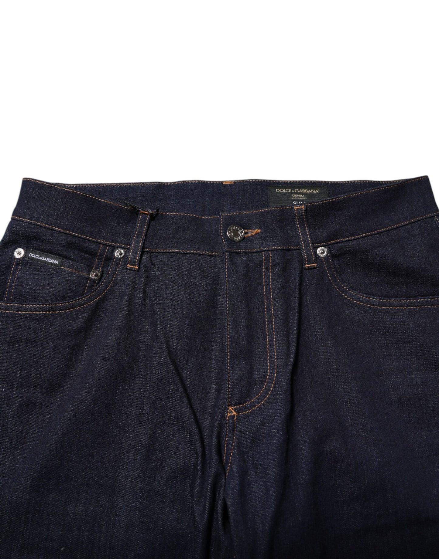 Vaqueros ajustados de algodón azul oscuro con logo para hombre