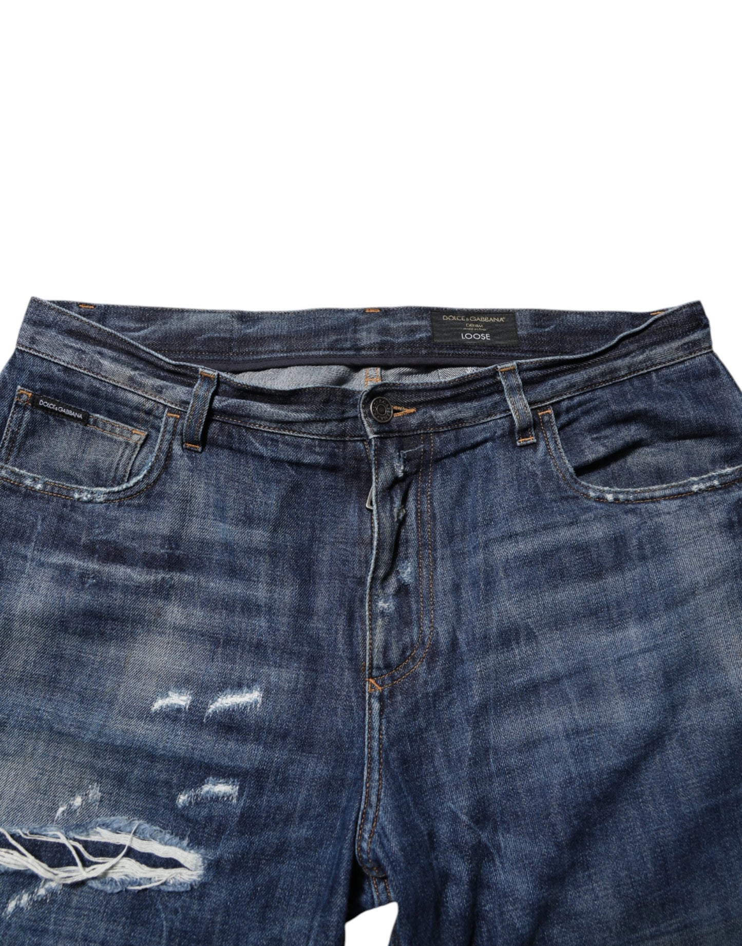 Vaqueros de mezclilla cónicos de algodón azul desgastado para hombre