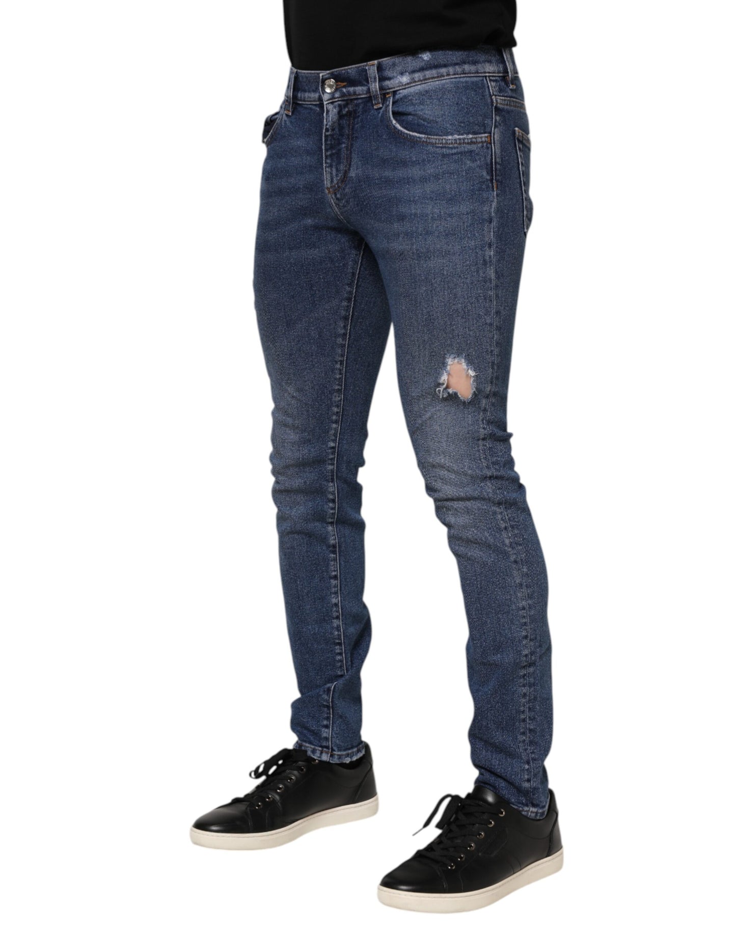 Jean skinny en coton bleu avec plaque logo pour homme