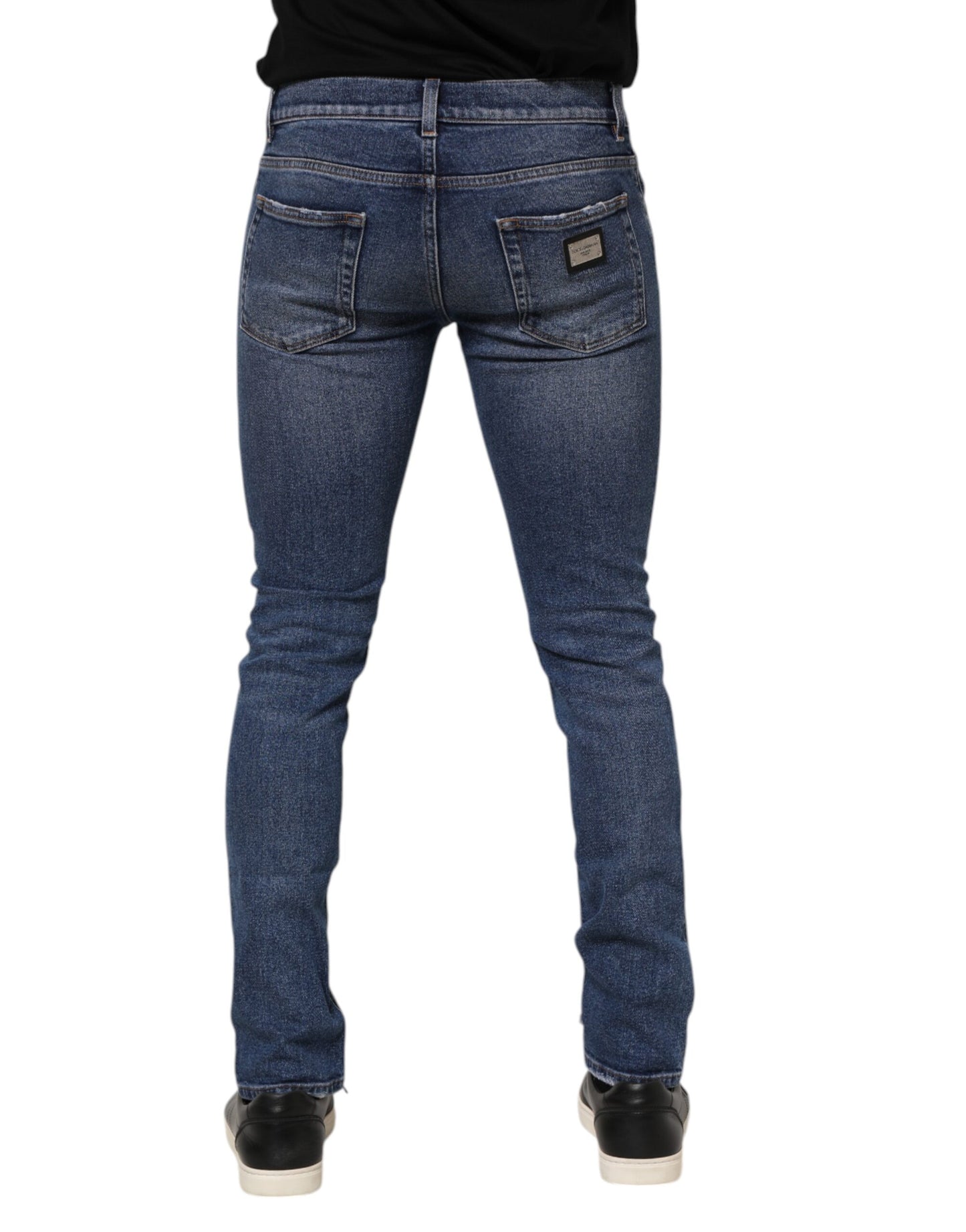 Jean skinny en coton bleu avec plaque logo pour homme