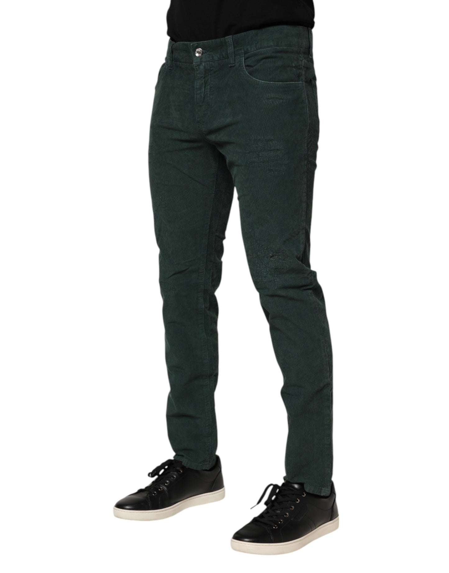 Pantalones pitillo de pana de algodón verde