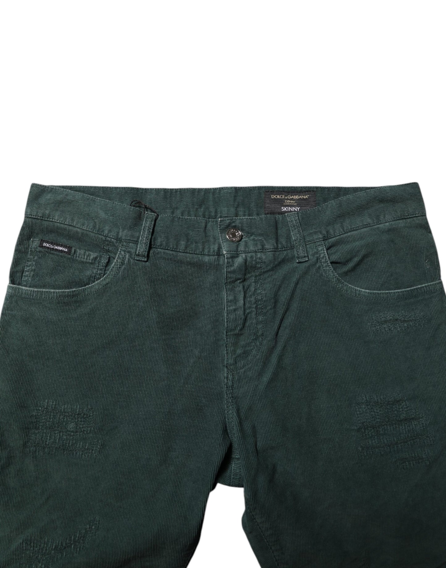 Pantalones pitillo de pana de algodón verde