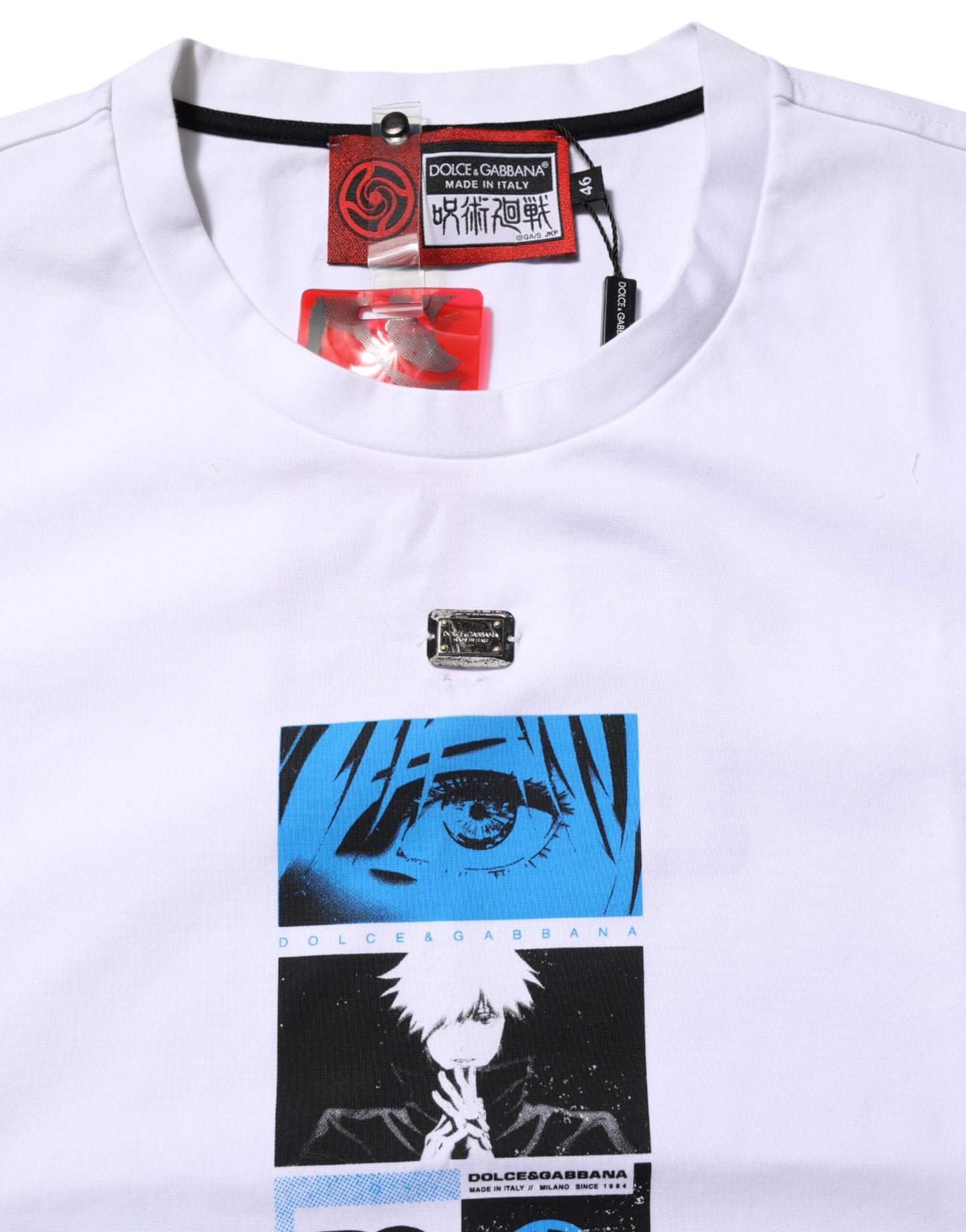 T-shirt blanc à col rond et imprimé graphique en coton