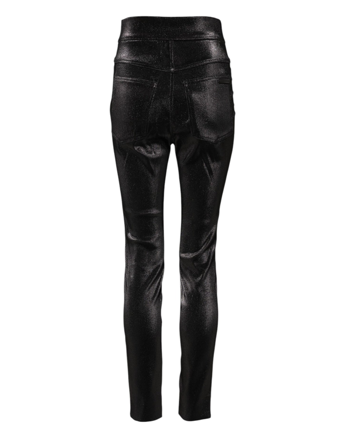 Pantalones de algodón negro elástico con hilo de lúrex plateado