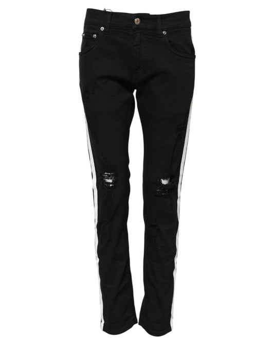 Jean skinny en denim noir déchiré avec doublure blanche