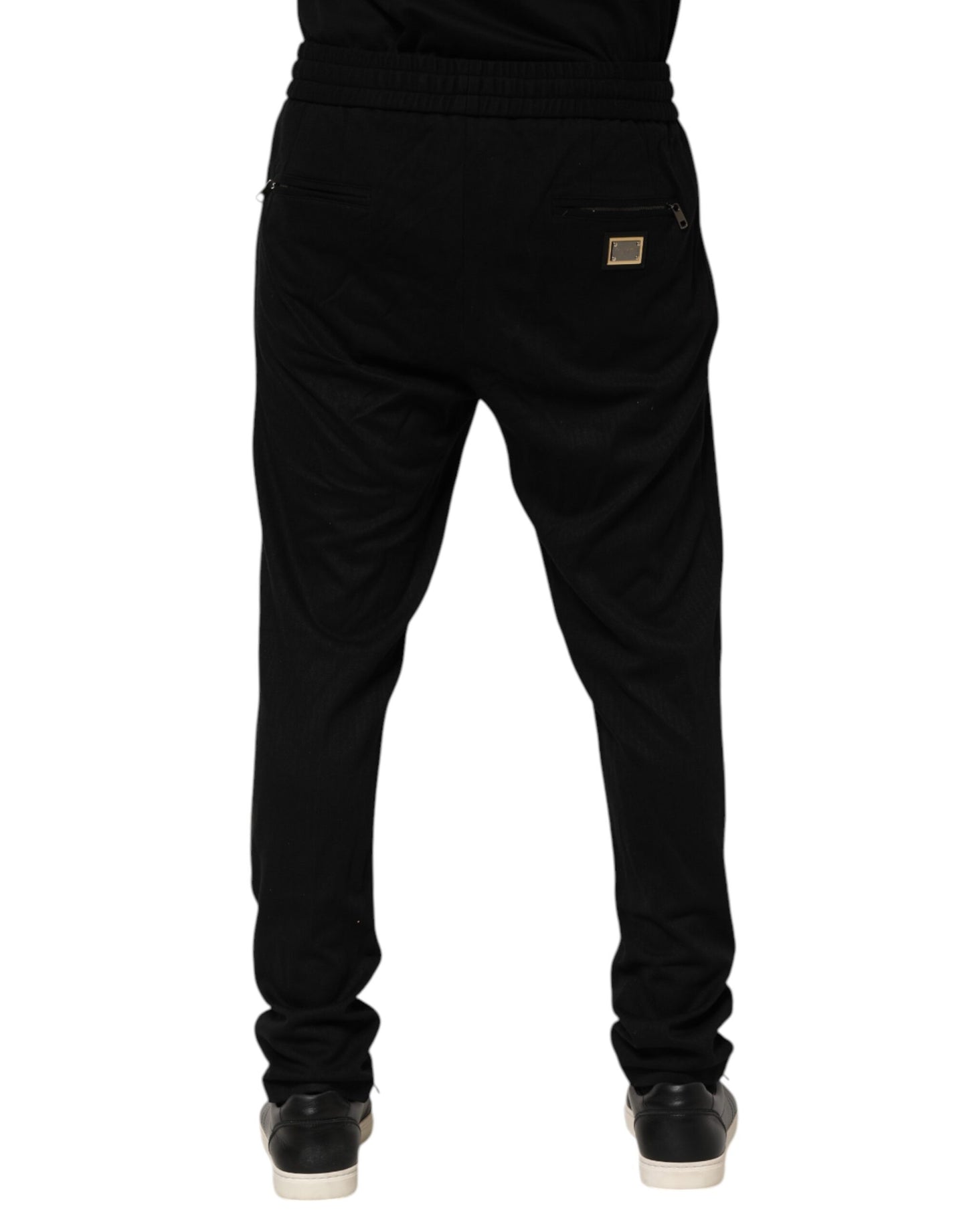 Pantalones deportivos ajustados de viscosa negra con logo para hombre