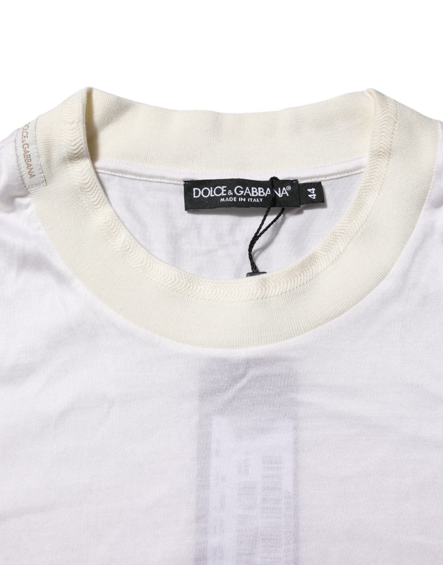 T-shirt ras du cou en soie blanche à manches longues