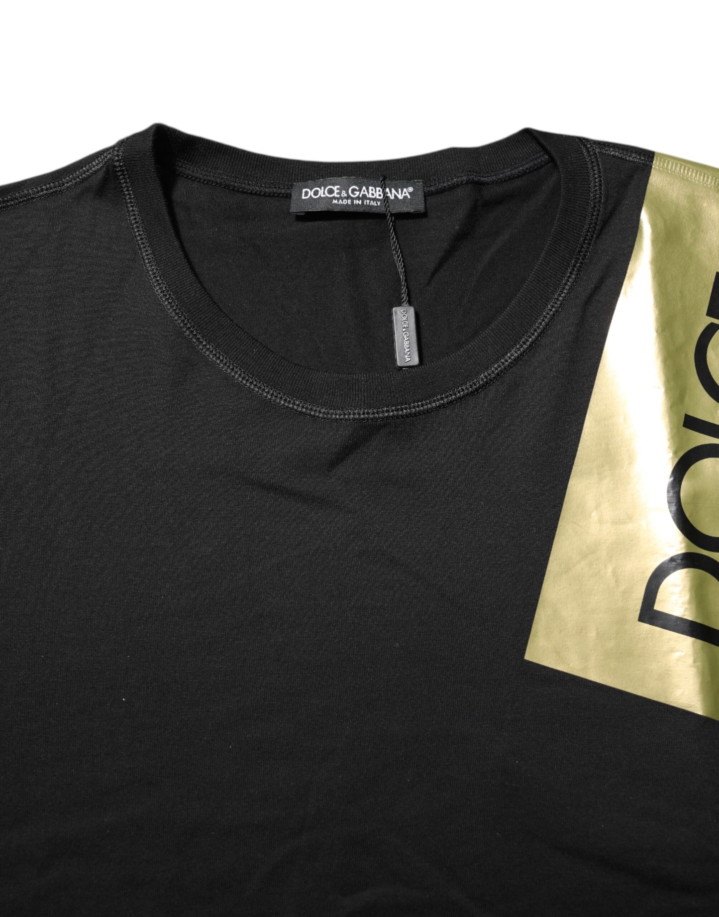 T-shirt ras du cou en coton noir avec logo et ruban adhésif pour homme