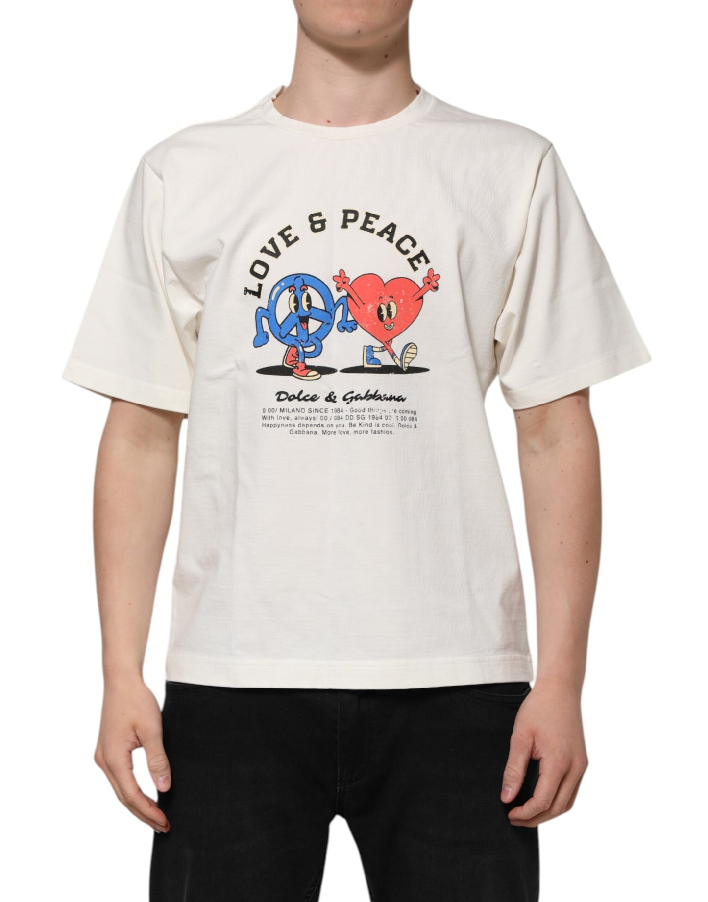 T-shirt ras du cou en coton blanc pour homme avec inscription « Love Peace »