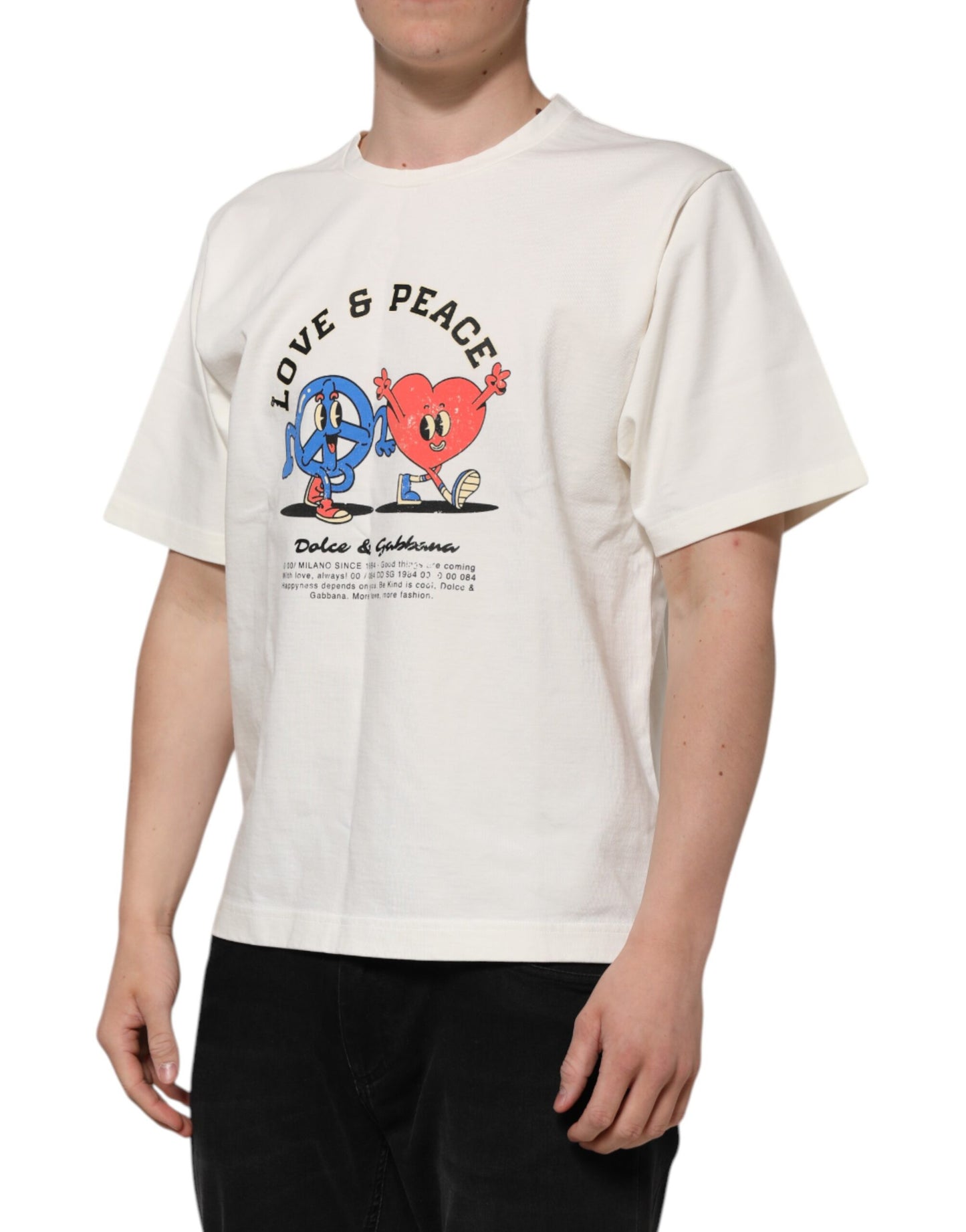 T-shirt ras du cou en coton blanc pour homme avec inscription « Love Peace »
