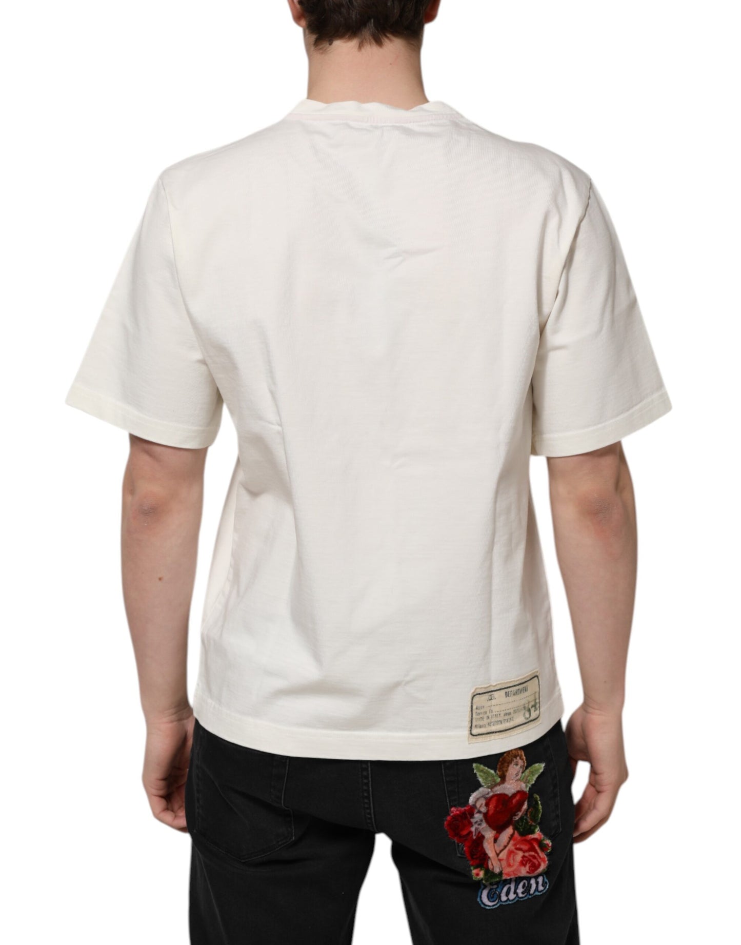 T-shirt ras du cou en coton blanc pour homme avec inscription « Love Peace »
