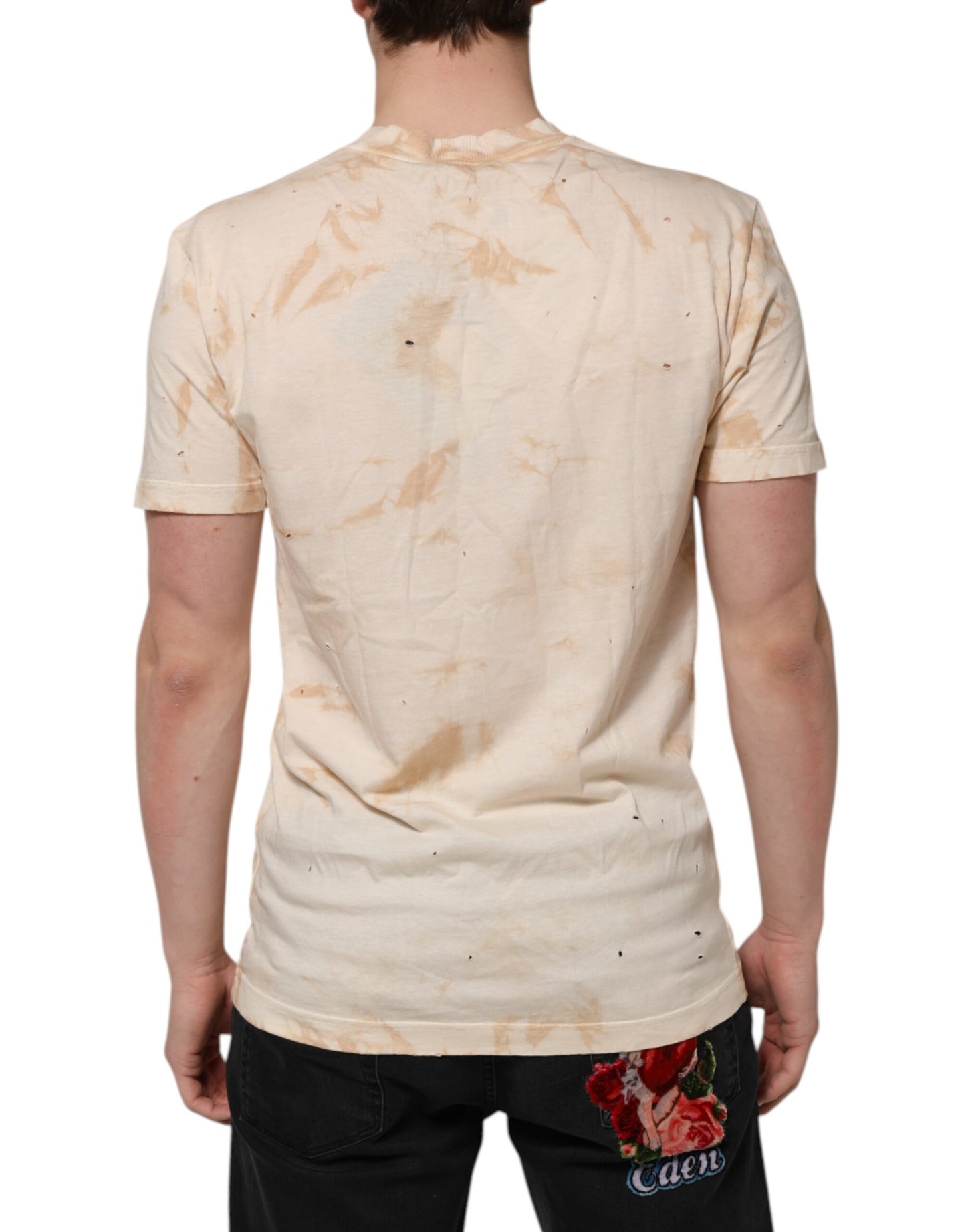 T-shirt à manches courtes et col en V avec logo beige