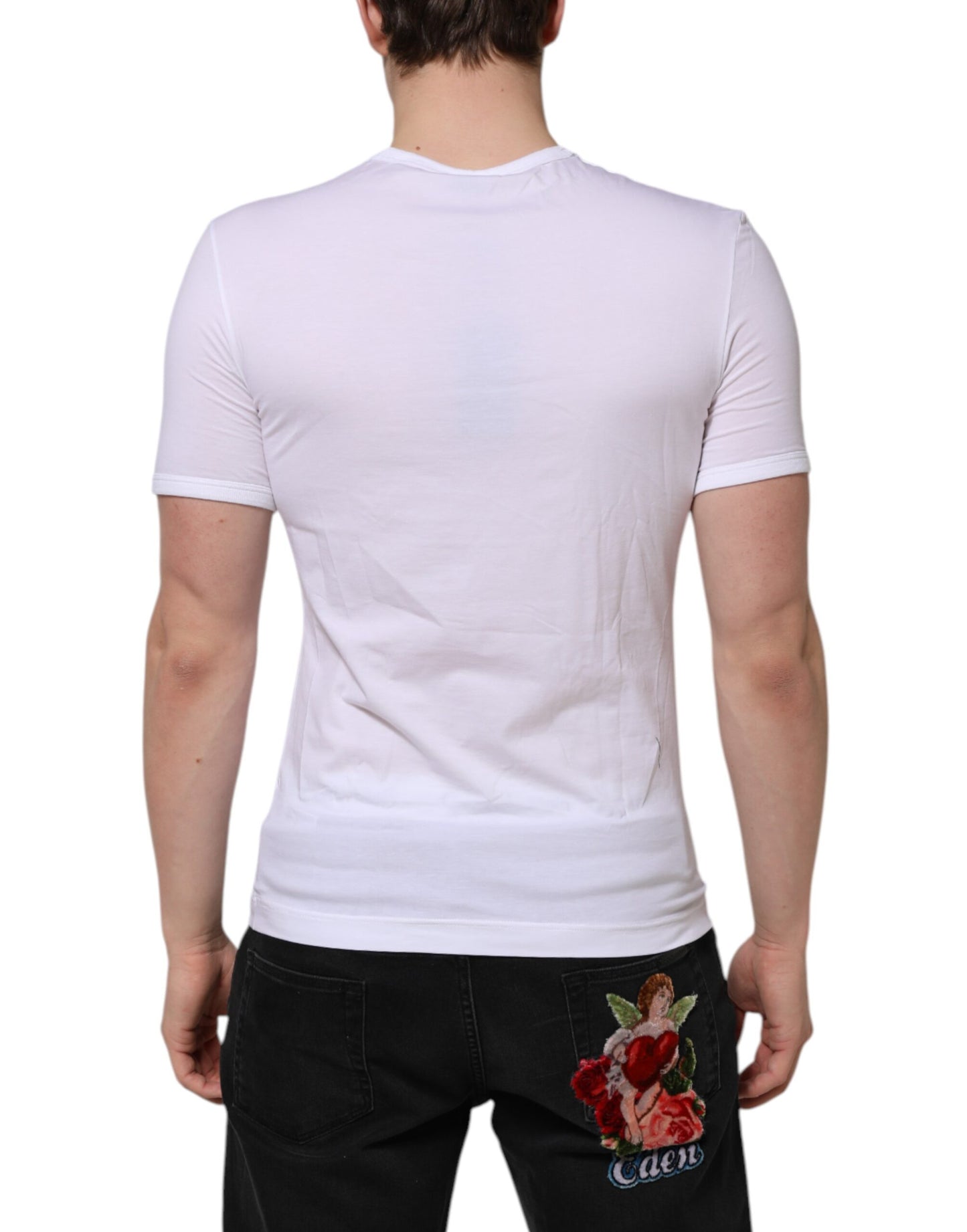 T-shirt blanc à manches courtes et col en V