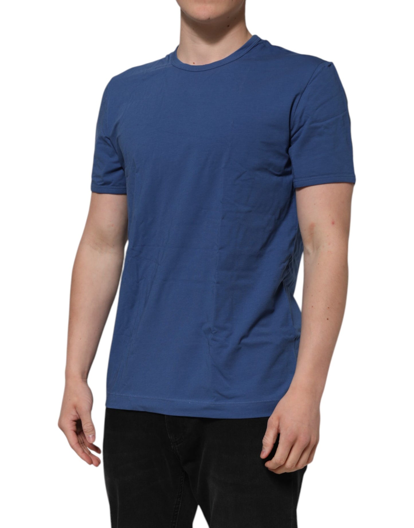 T-shirt col rond en coton bleu pour homme