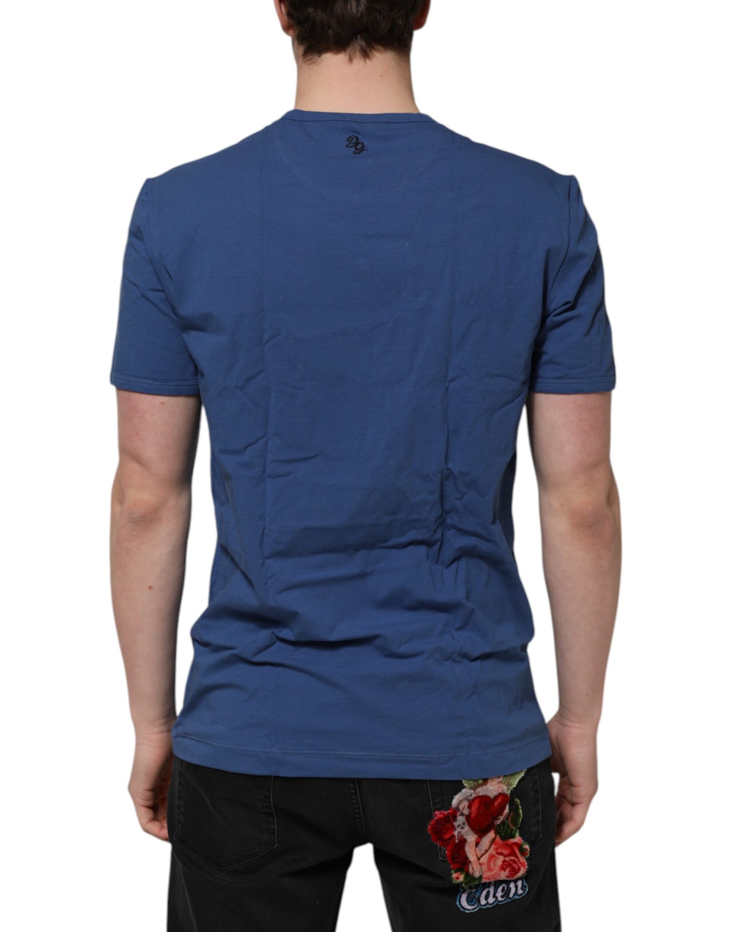 T-shirt col rond en coton bleu pour homme