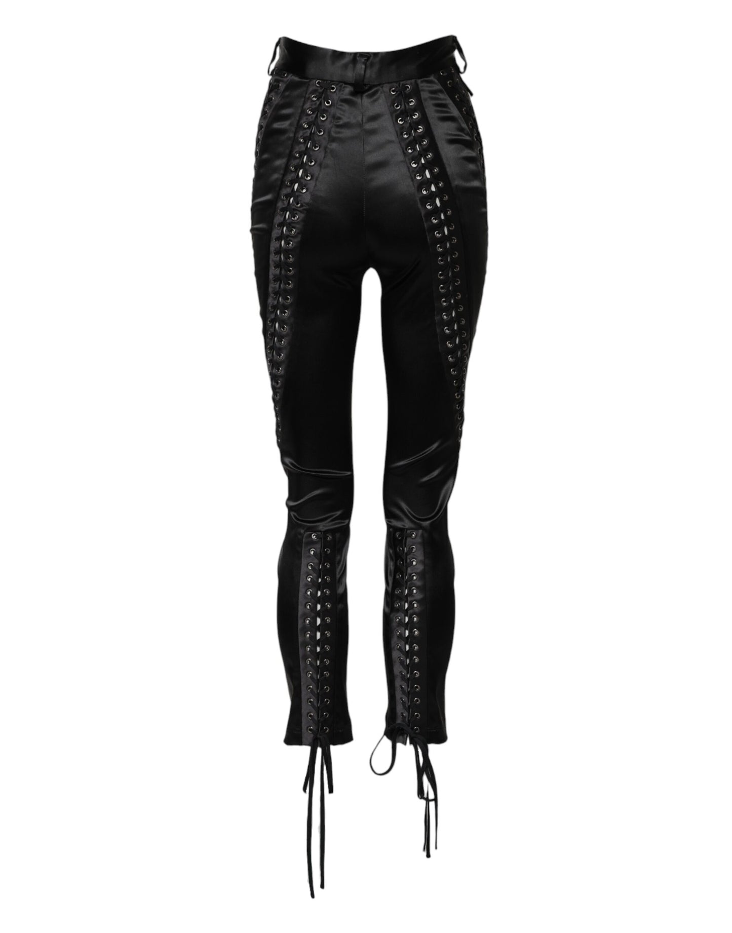 Pantalones ajustados de cintura alta con detalles de encaje negro