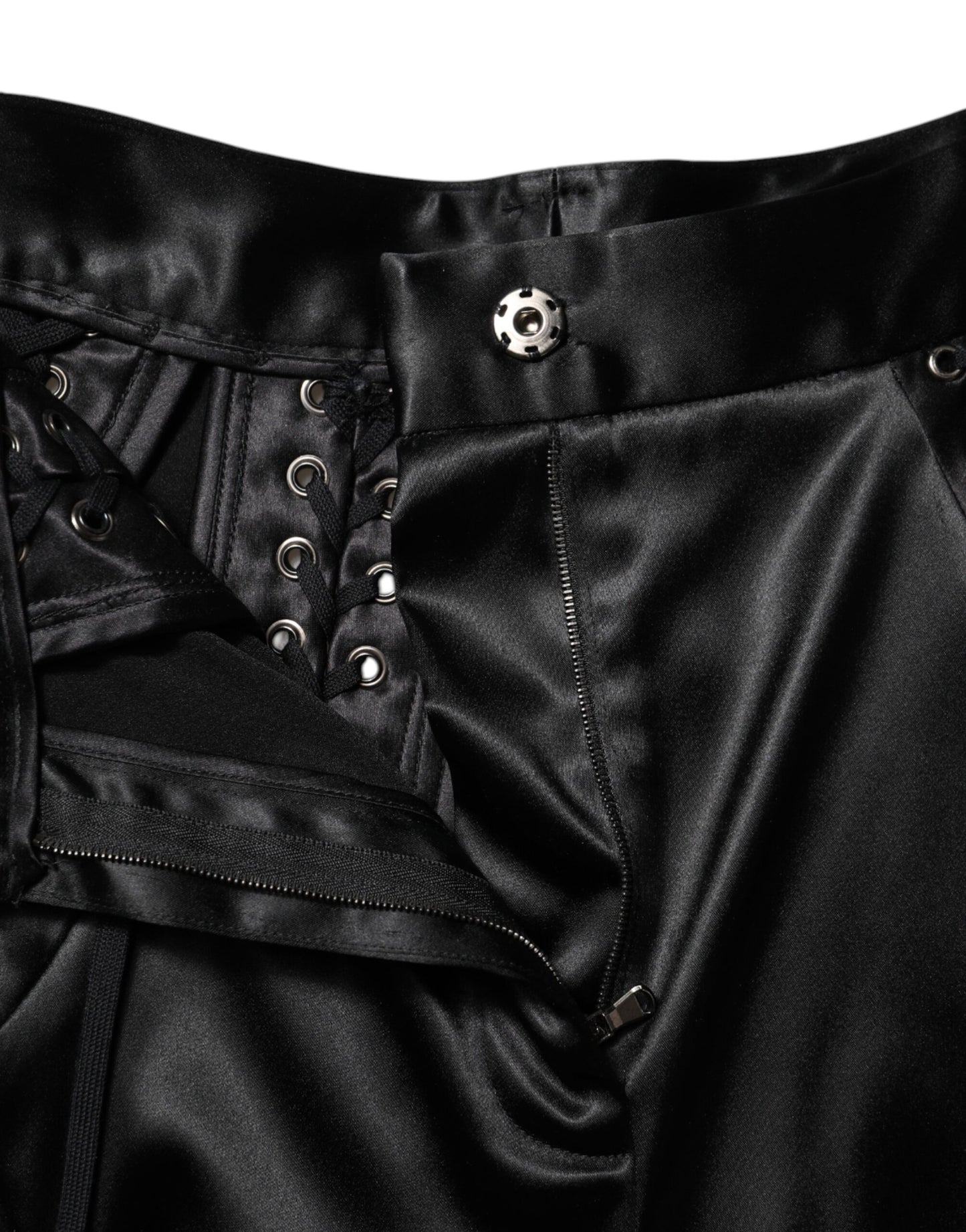 Pantalones ajustados de cintura alta con detalles de encaje negro