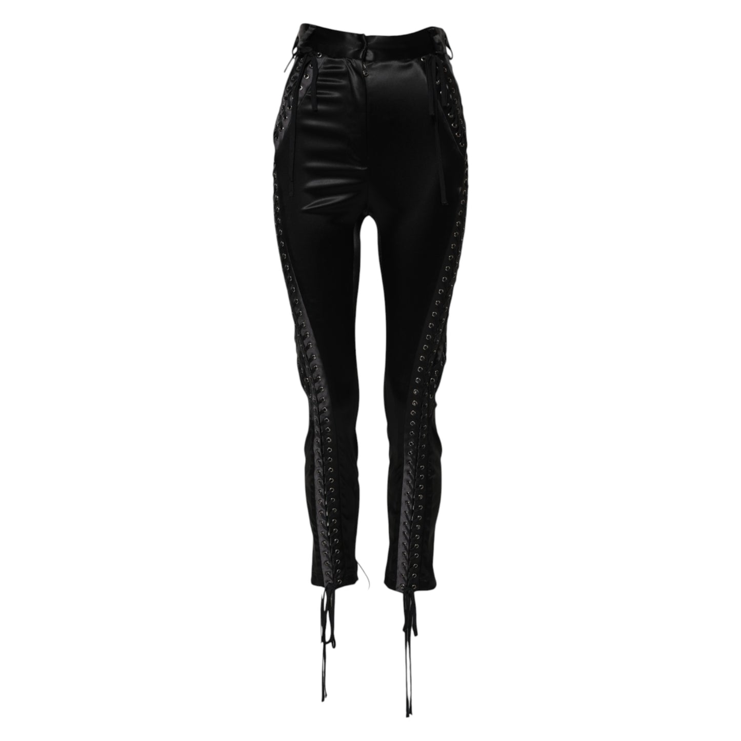 Pantalones ajustados de cintura alta con detalles de encaje negro