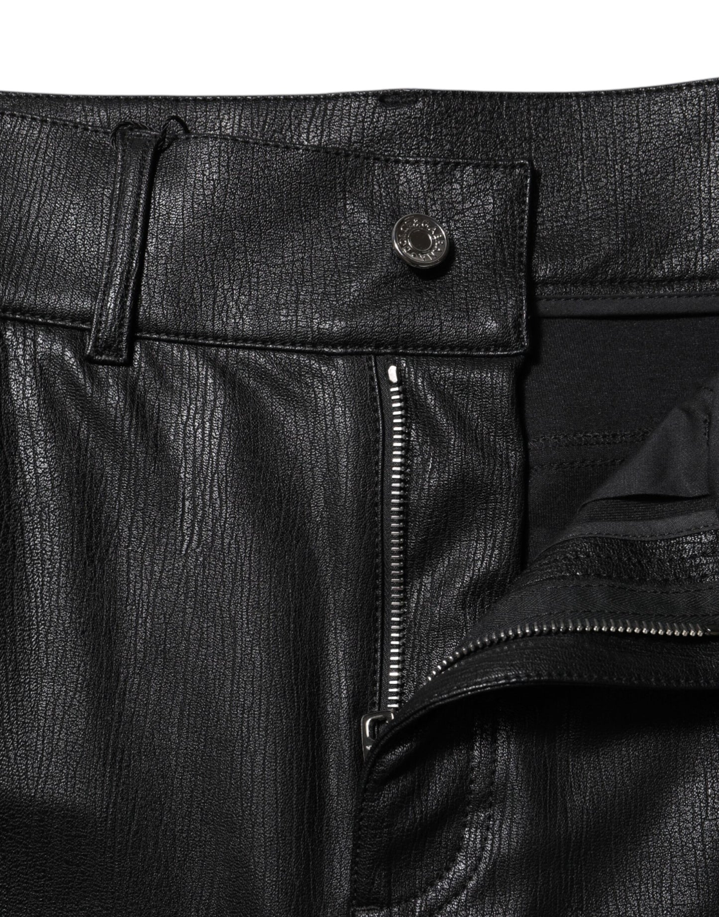 Pantalones ajustados de cintura alta de cuero negro
