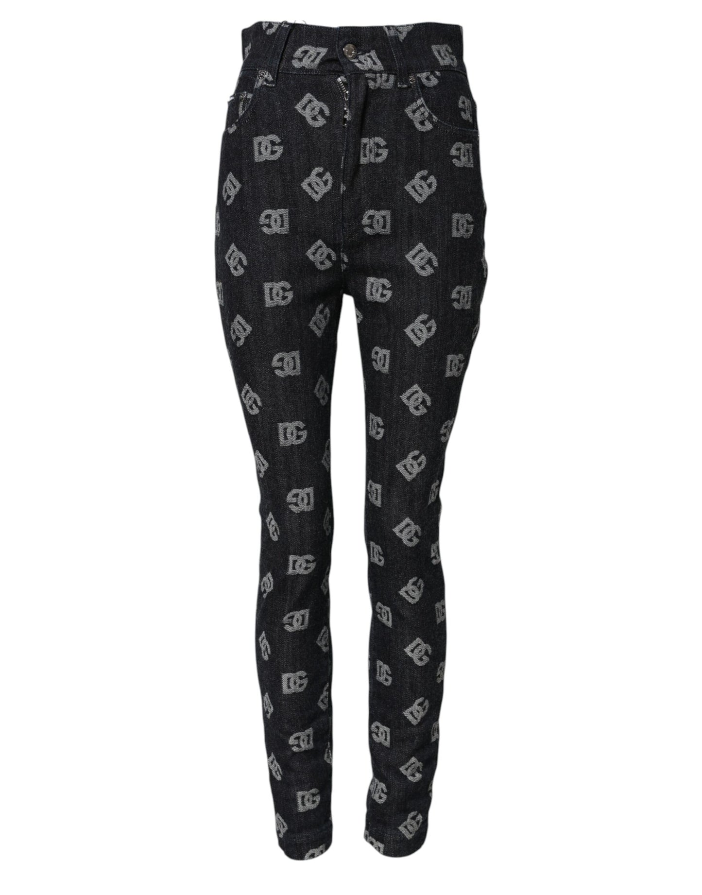 Jean skinny taille haute noir avec logo DG