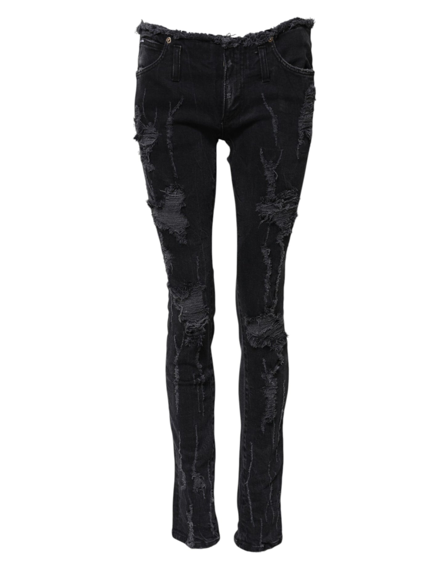 Jean skinny en coton noir déchiré