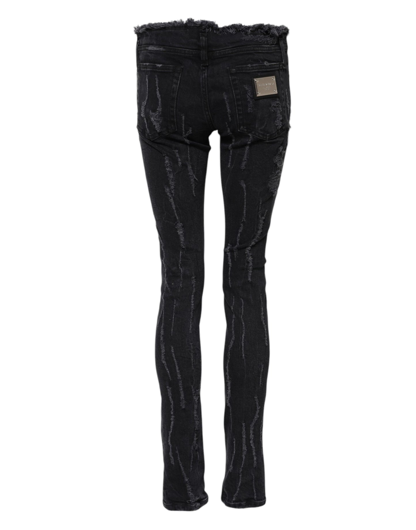 Jean skinny en coton noir déchiré