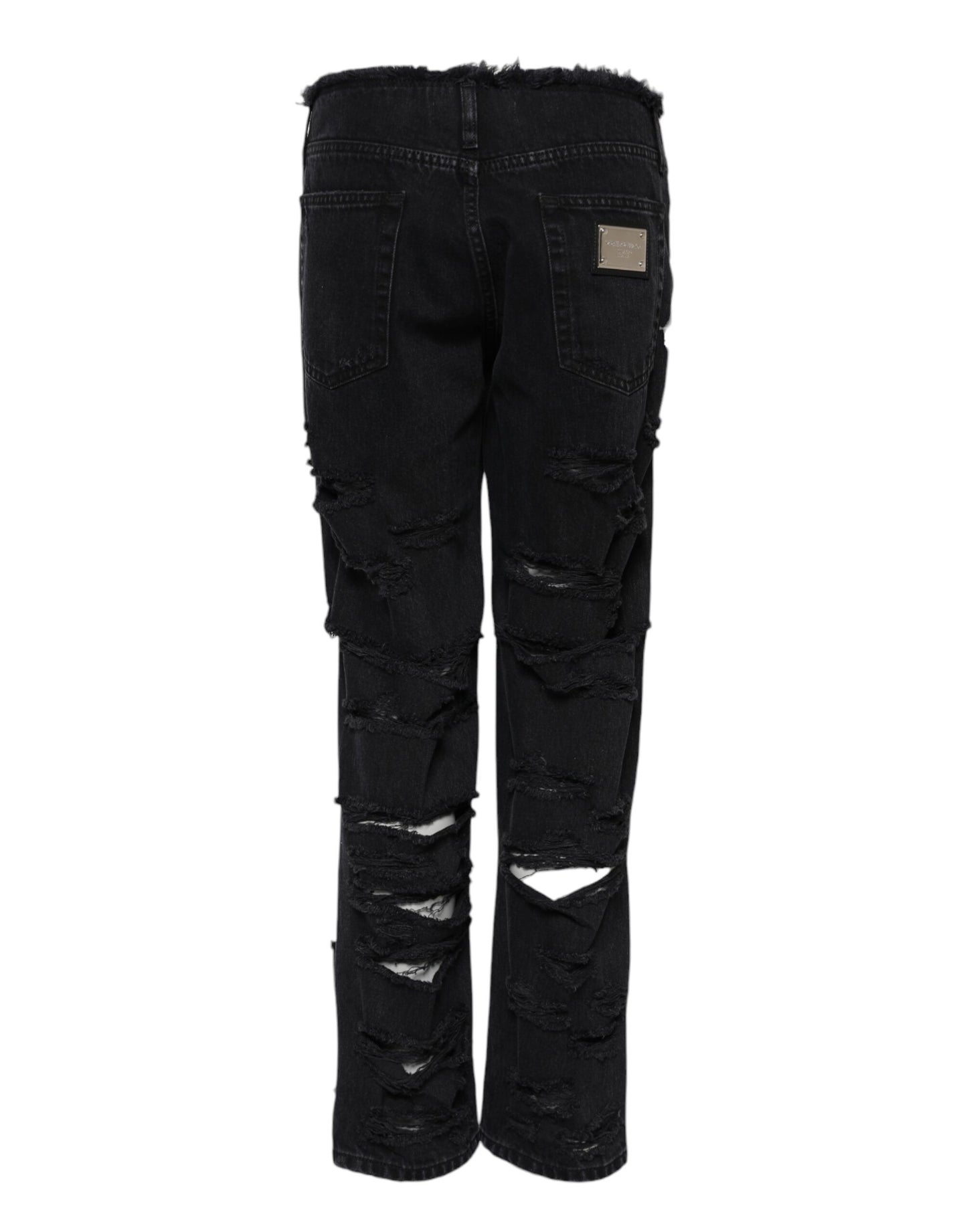 Jean en denim taille moyenne en coton noir déchiré