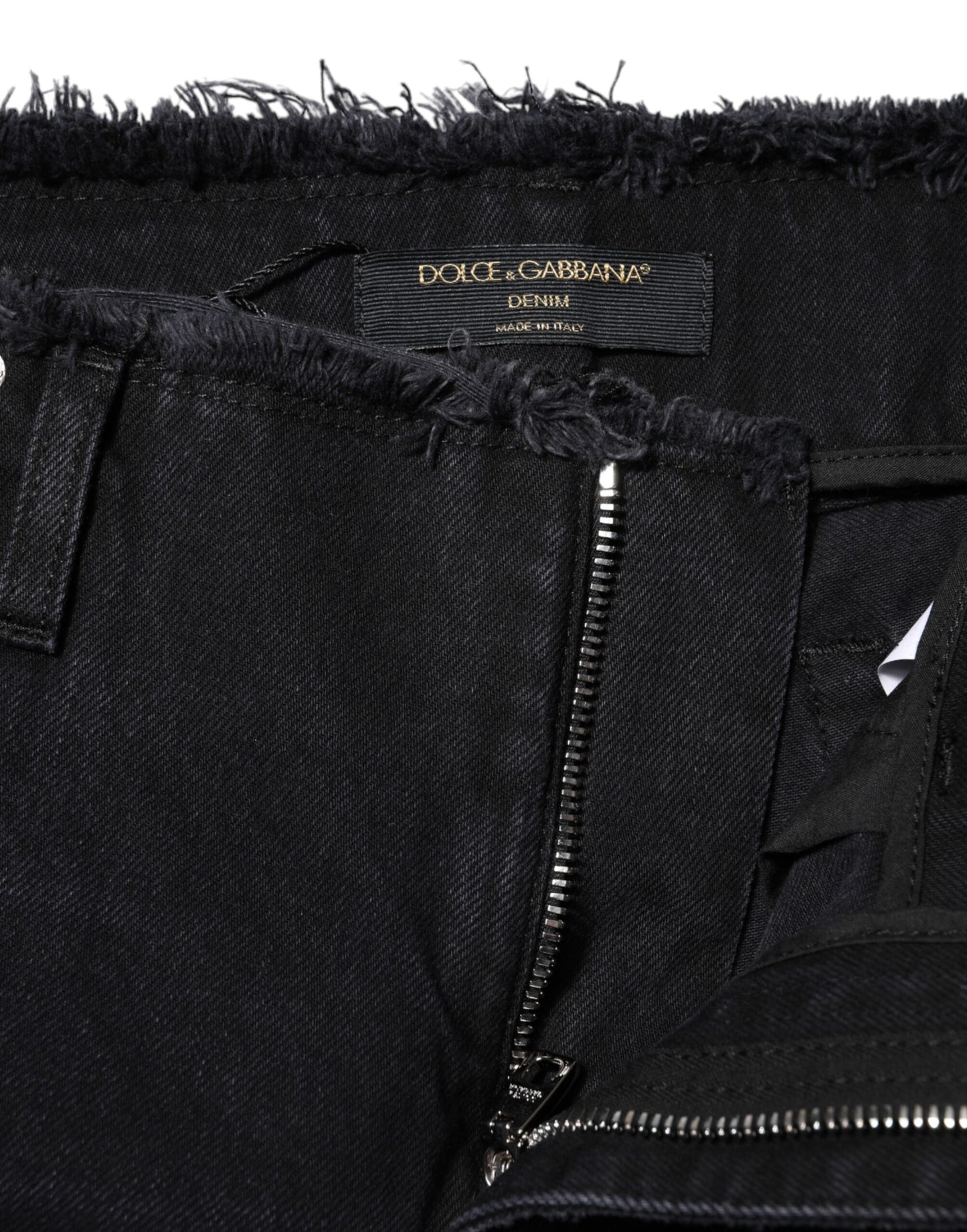 Jean en denim taille moyenne en coton noir déchiré