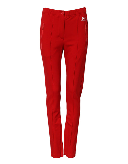 Red Mid Waist Slim Fit Pants