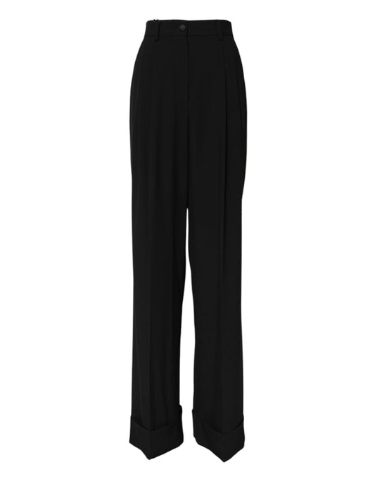 Pantalon habillé taille haute en laine noire
