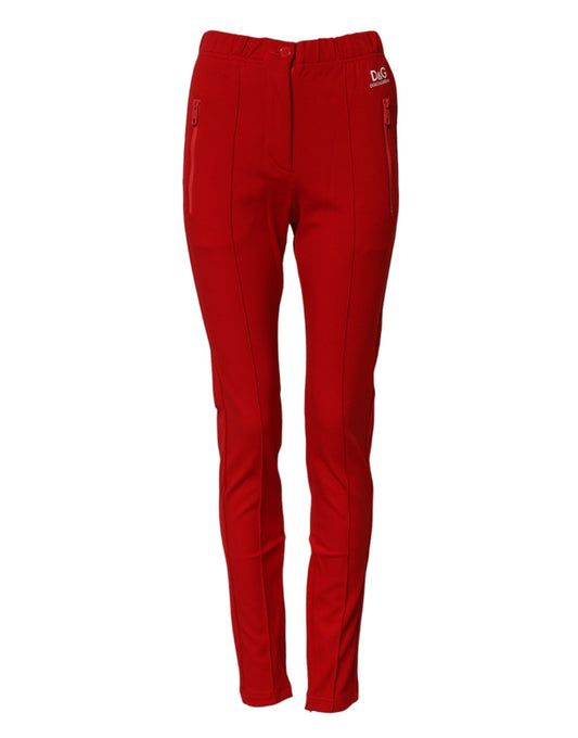 Red Mid Waist Slim Fit Pants
