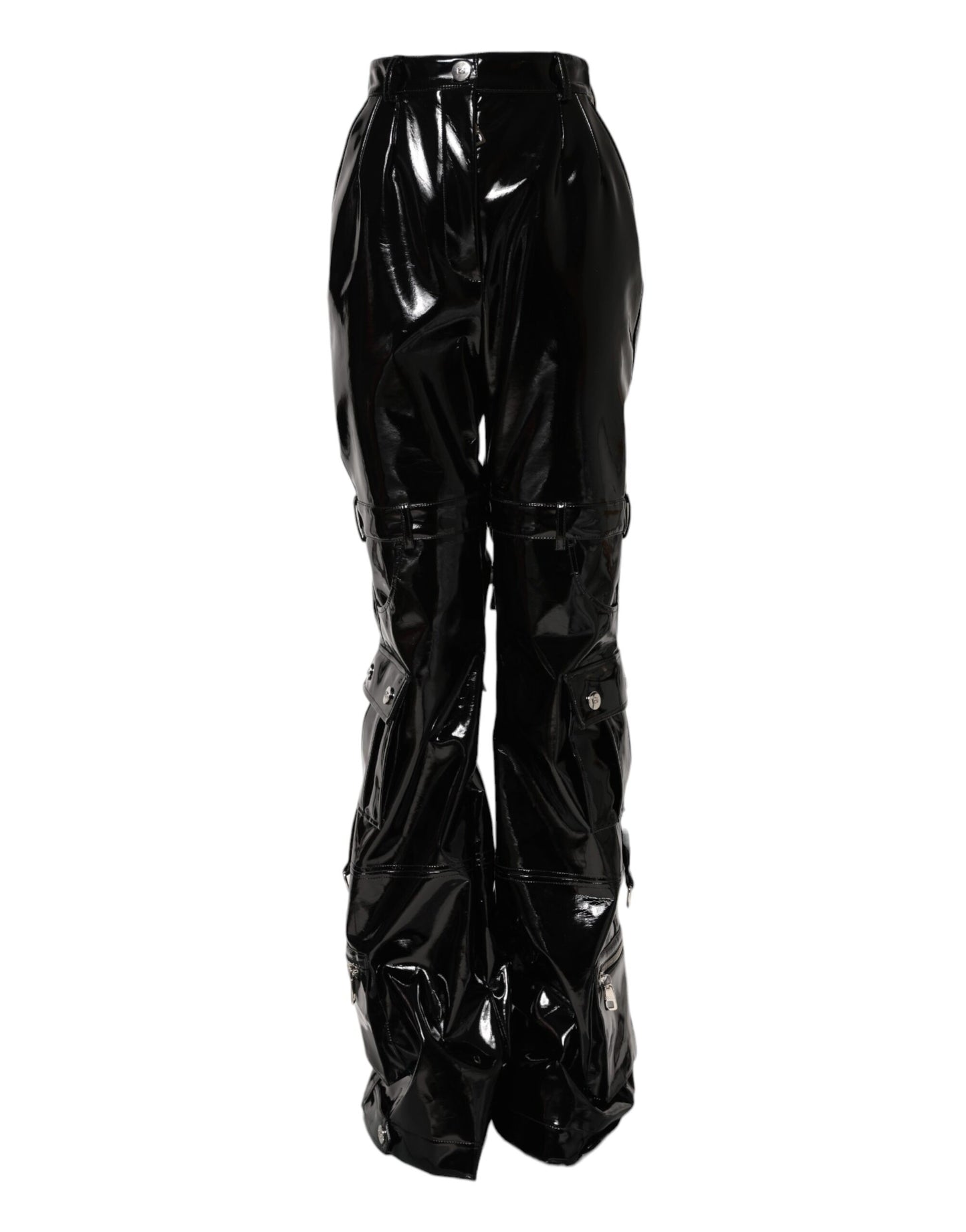 Pantalones cargo negros de cintura alta y corte acampanado