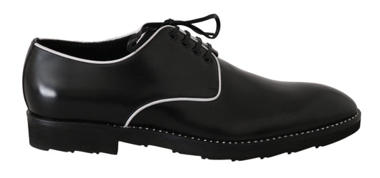 Zapatos Derby de vestir de cuero negro con línea blanca