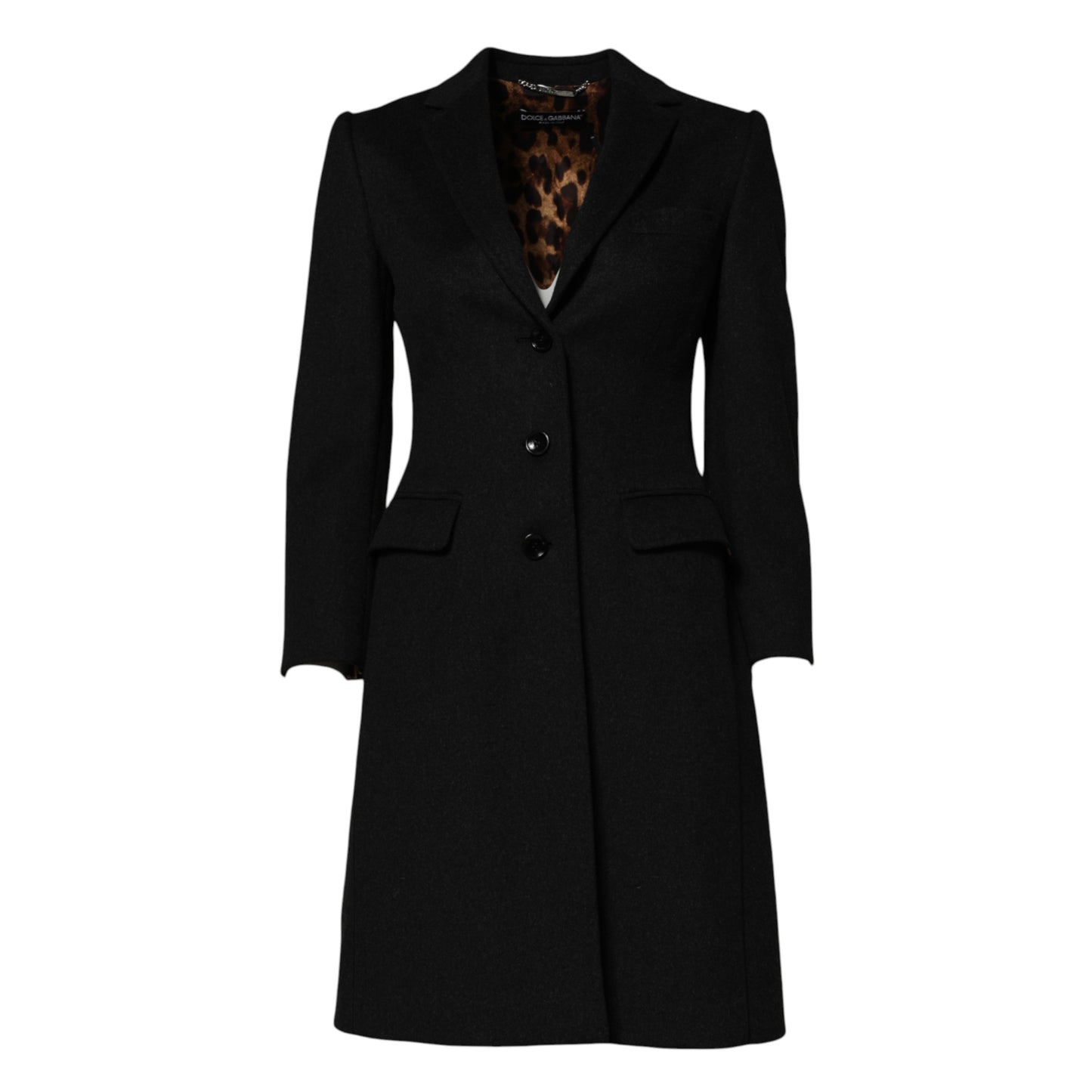 Trench-coat à manches longues en laine noire