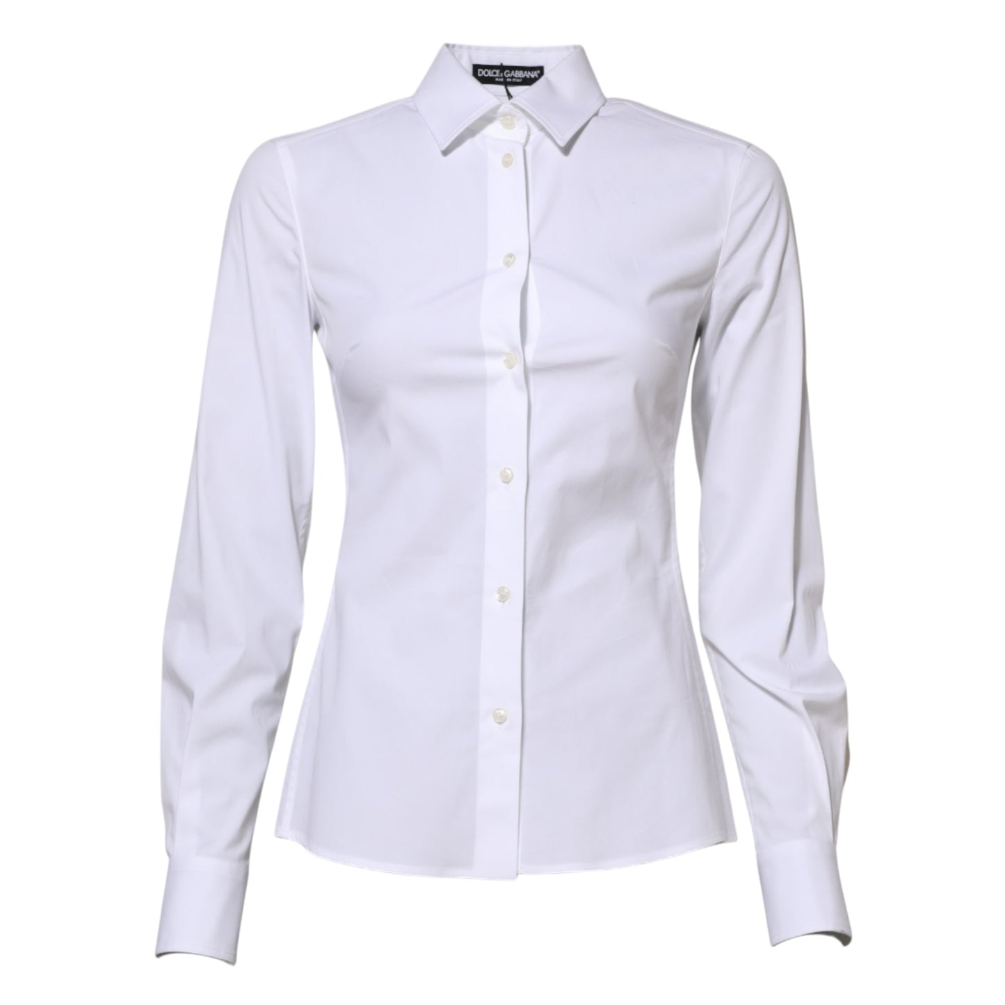 Camisa blanca de algodón con cuello y mangas largas