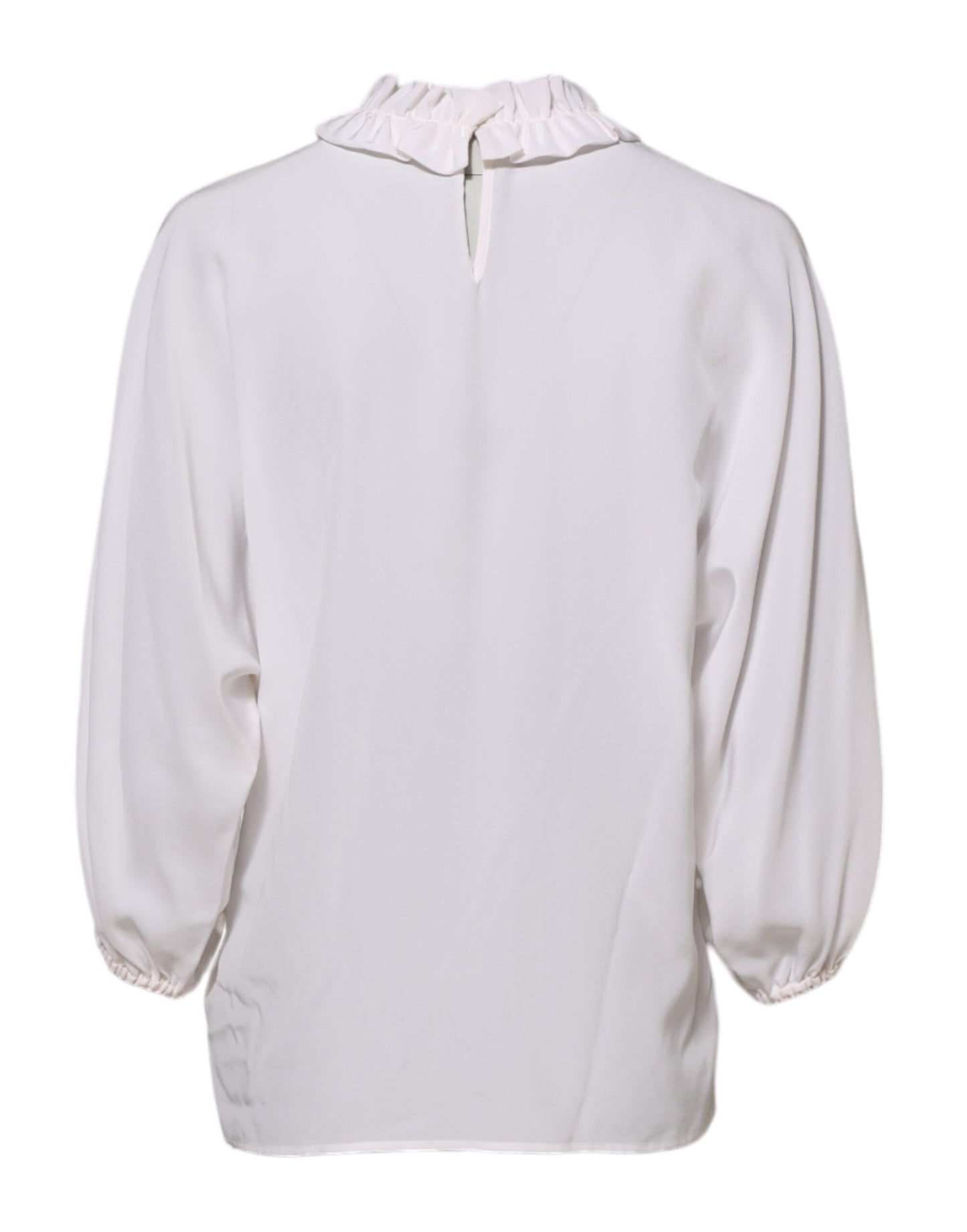 Blusa blanca con escote fruncido y volantes