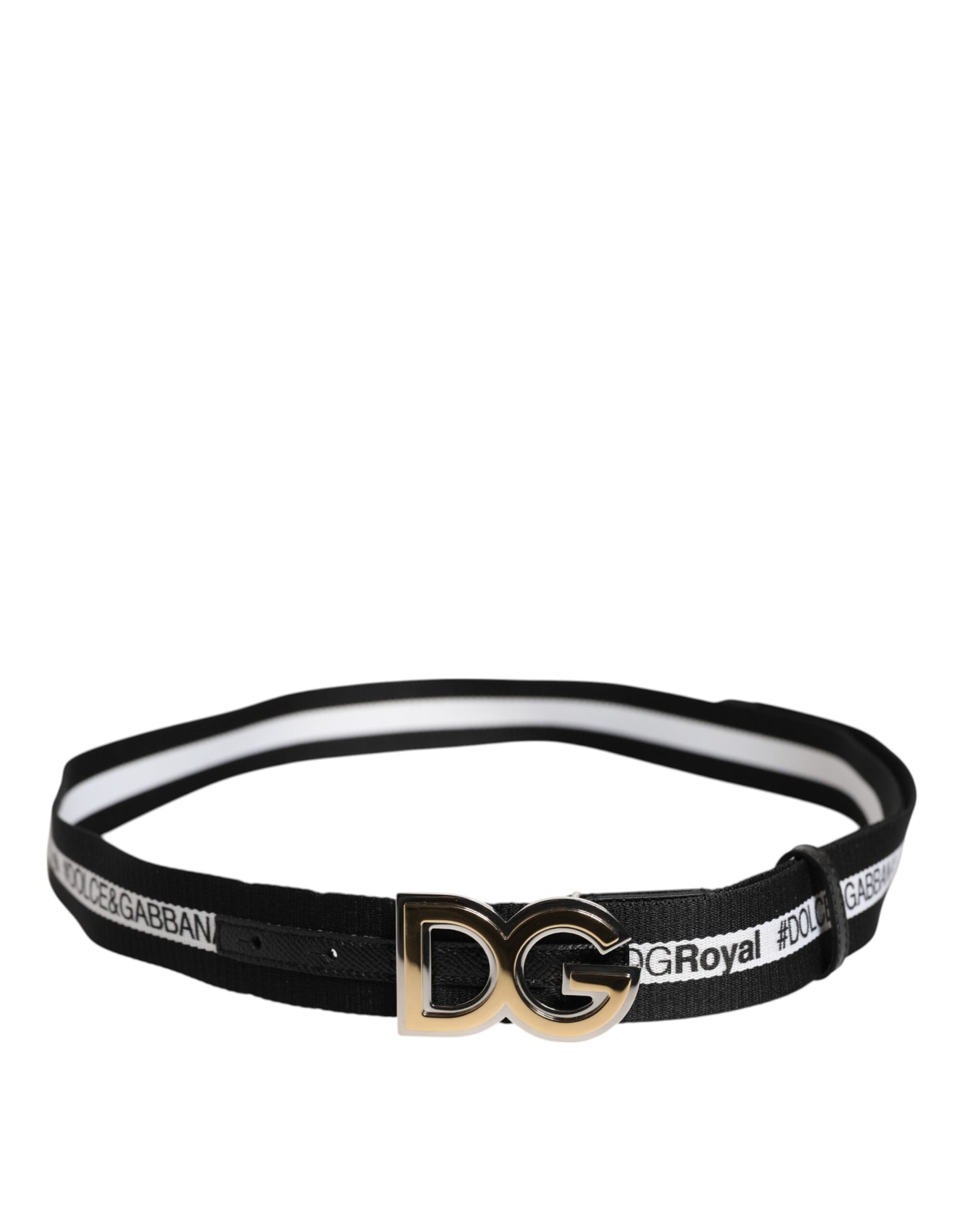 Cinturón de algodón negro con hebilla dorada y logotipo DG